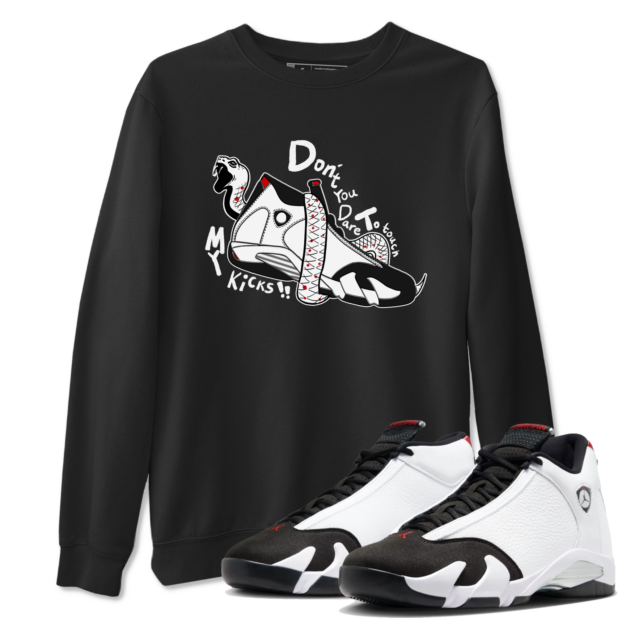 Air Jordan 14 Black Toe t shirts to match sneakers Don't Touch My Kicks sneaker match tees 14s Black Toe sneaker match tee Drip Gear Zone unisex cotton Black 1 shirts