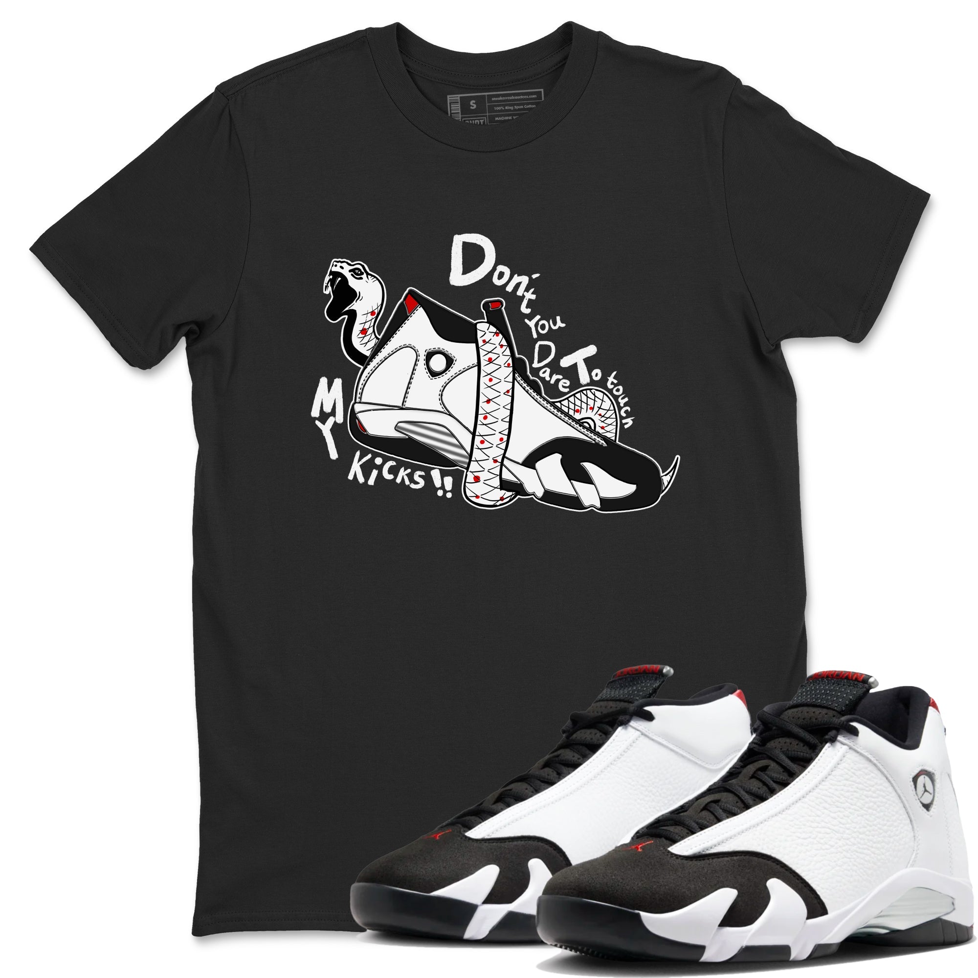 Air Jordan 14 Black Toe t shirts to match sneakers Don't Touch My Kicks sneaker match tees 14s Black Toe sneaker match tee Drip Gear Zone unisex cotton Black 1 shirts
