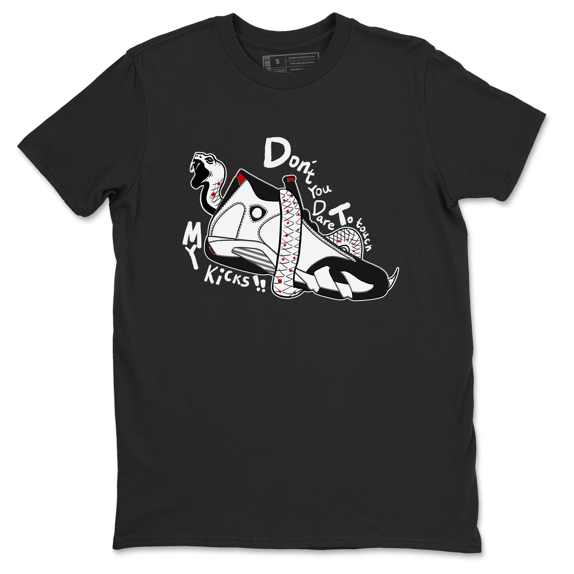 Air Jordan 14 Black Toe t shirts to match sneakers Don't Touch My Kicks sneaker match tees 14s Black Toe sneaker match tee Drip Gear Zone unisex cotton Black 2 shirts