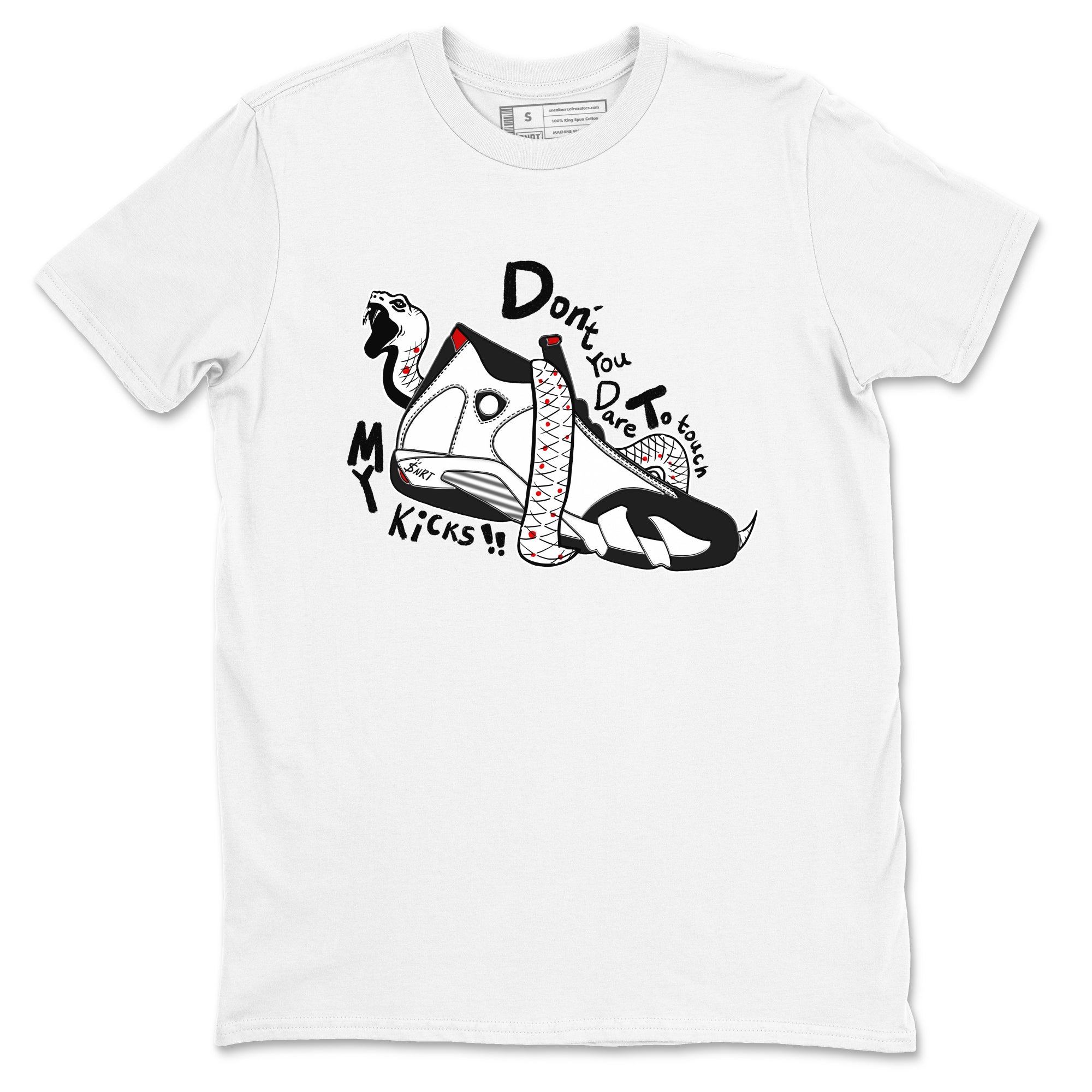 Air Jordan 14 Black Toe t shirts to match sneakers Don't Touch My Kicks sneaker match tees 14s Black Toe sneaker match tee Drip Gear Zone unisex cotton White 2 shirts