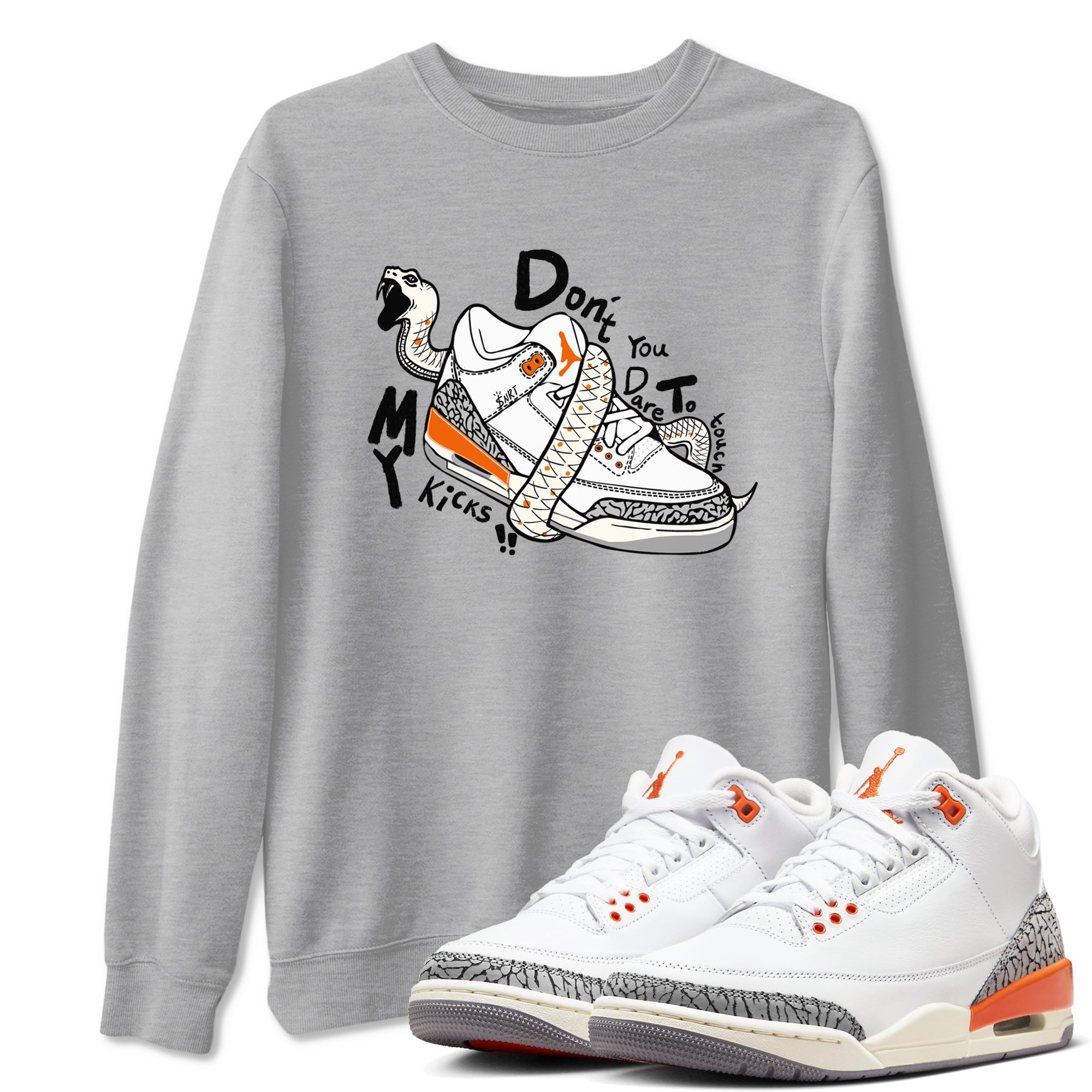 3s Georgia Peach shirt to match jordans Don't Touch My Kicks sneaker tees Air Jordan 3 Georgia Peach Drip Gear Zone unisex cotton Heather Grey 1 crew neck shirt