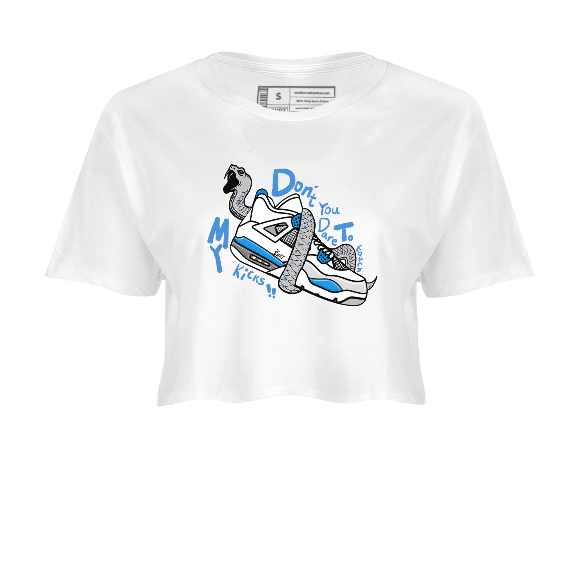 Air Jordan 4 Retro Military Blue shirt to match jordans Don't Touch My Kicks sneaker tees AJ4 Military Blue Drip Gear Zone White 2 crop length shirt