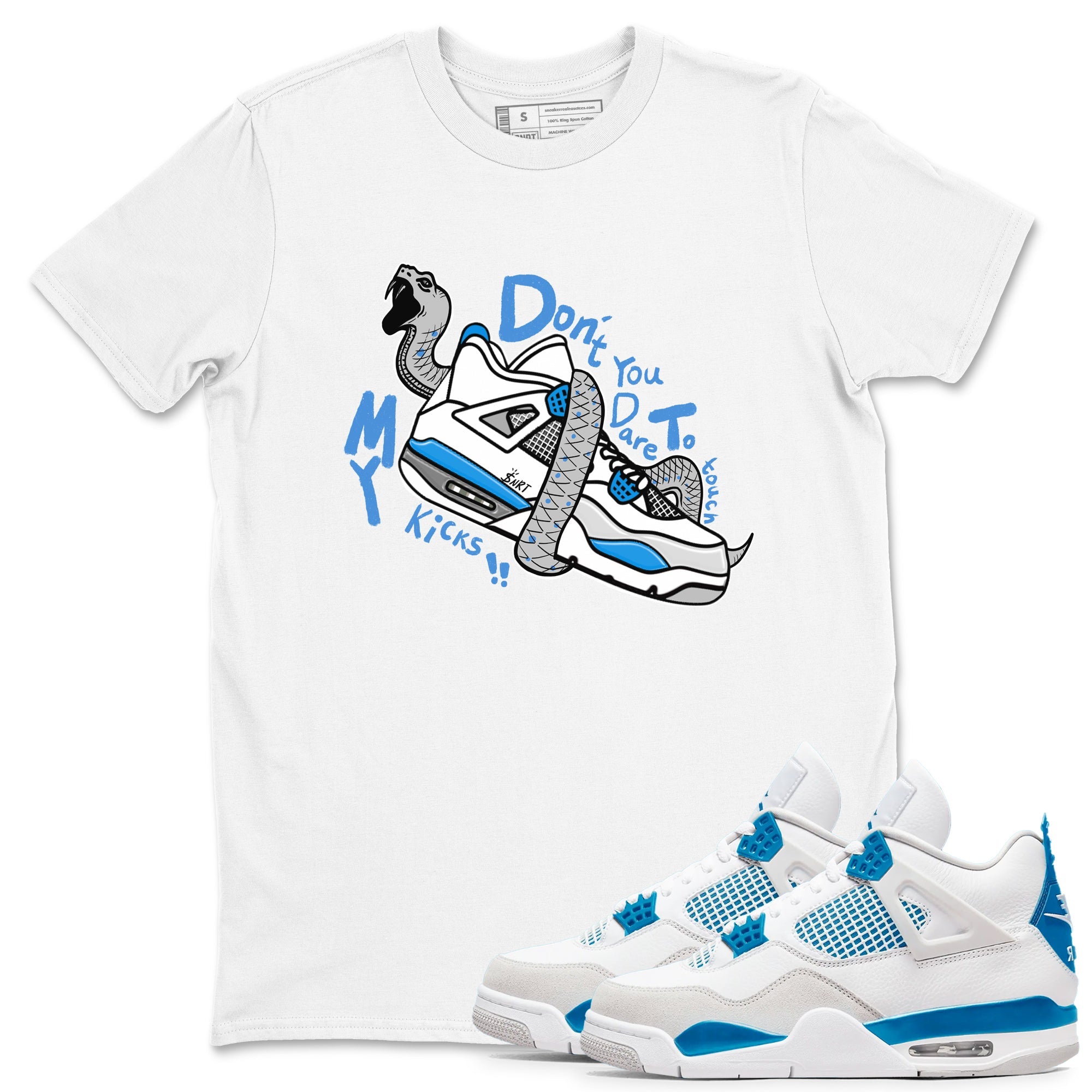 Air Jordan 4 Retro Military Blue shirt to match jordans Don't Touch My Kicks sneaker tees AJ4 Military Blue Drip Gear Zone unisex cotton White 1 crew neck shirt