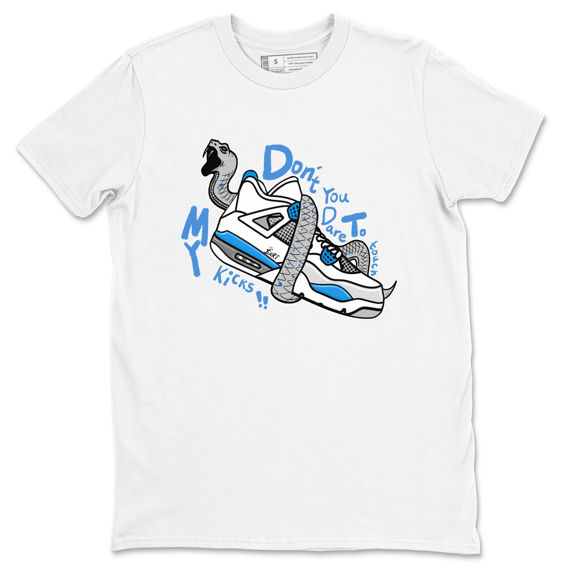 Air Jordan 4 Retro Military Blue shirt to match jordans Don't Touch My Kicks sneaker tees AJ4 Military Blue Drip Gear Zone unisex cotton White 2 crew neck shirt