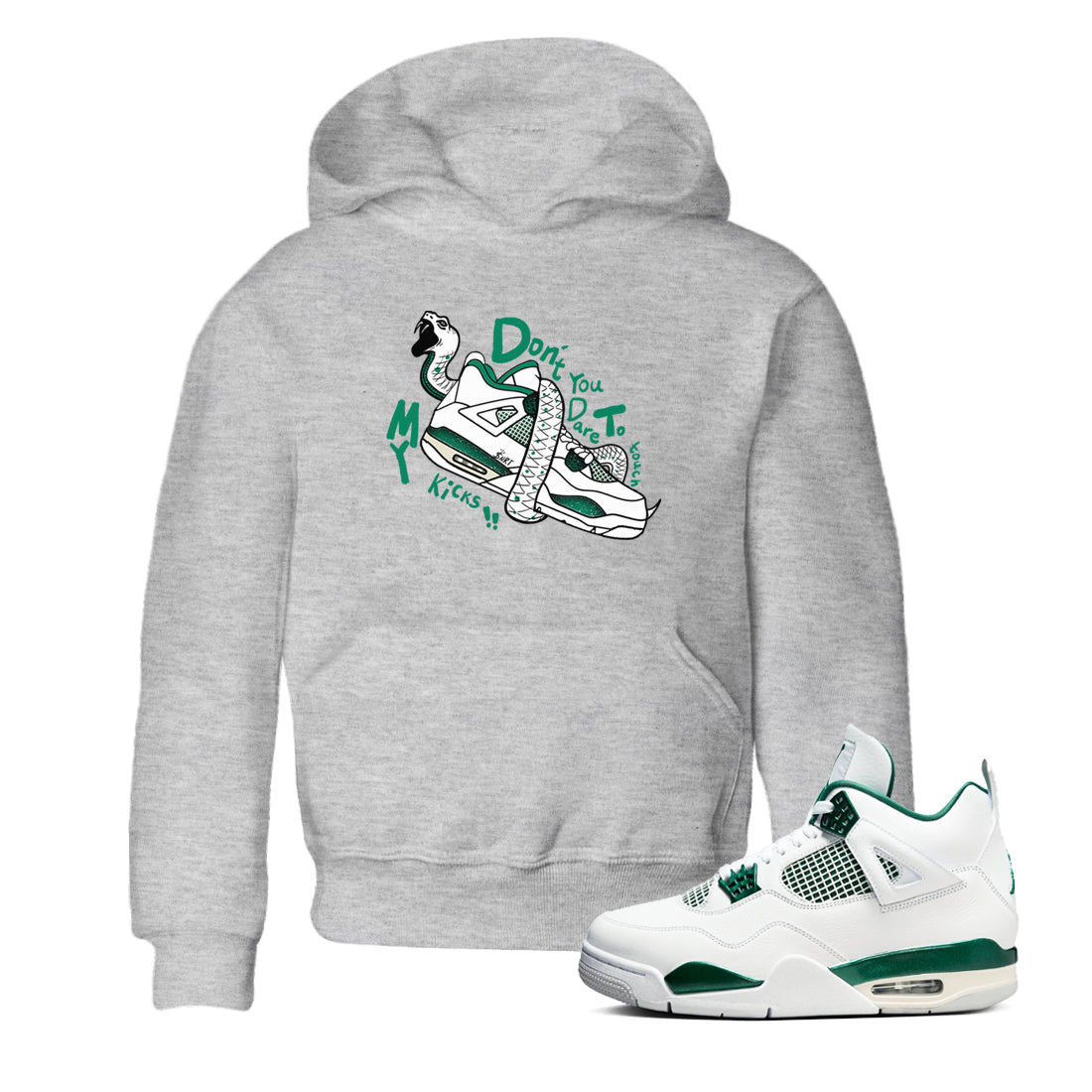 4s Oxidized Green shirts to match jordans Don't Touch My Kicks sneaker match tees Air Jordan 4 Oxidized Green Drip Gear Zone streetwear brand Baby and Youth Heather Grey 1 cotton tee