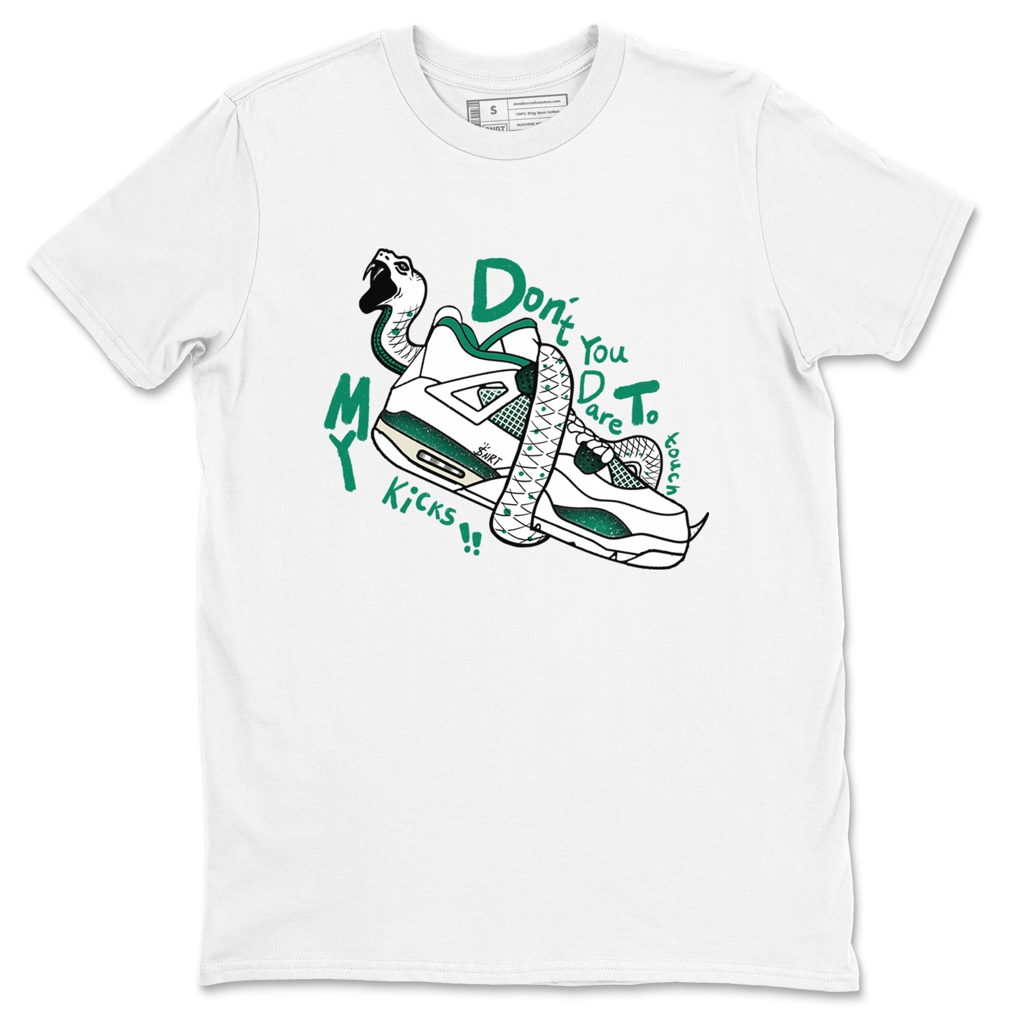 4s Oxidized Green shirts to match jordans Don't Touch My Kicks sneaker match tees Air Jordan 4 Oxidized Green Drip Gear Zone streetwear brand White 2 unisex cotton tee