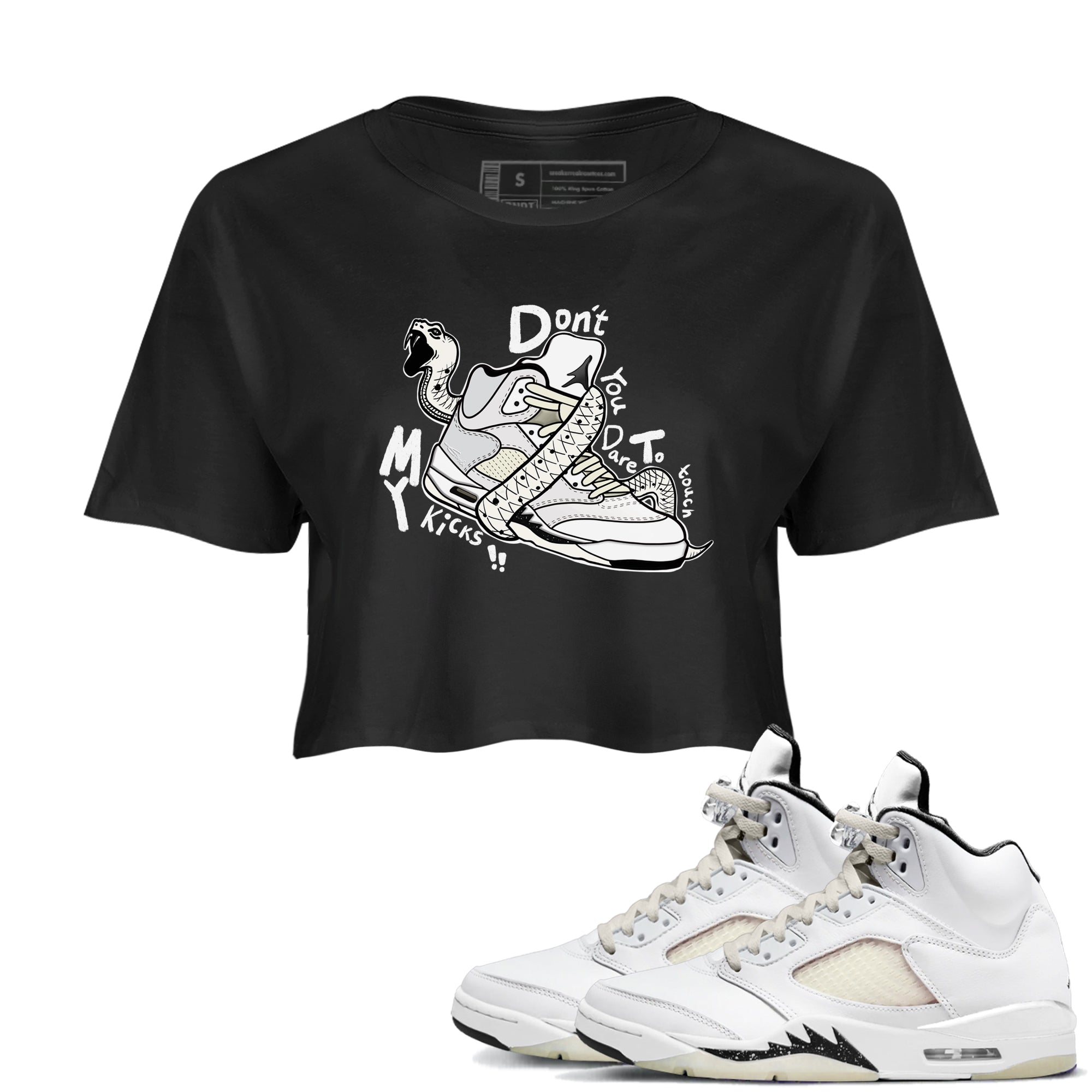 AJ5 Sail shirt to match jordans Don't Touch My Kicks sneaker tees Air Jordan 5 SE Sail Drip Gear Zone black 1 crop length shirt