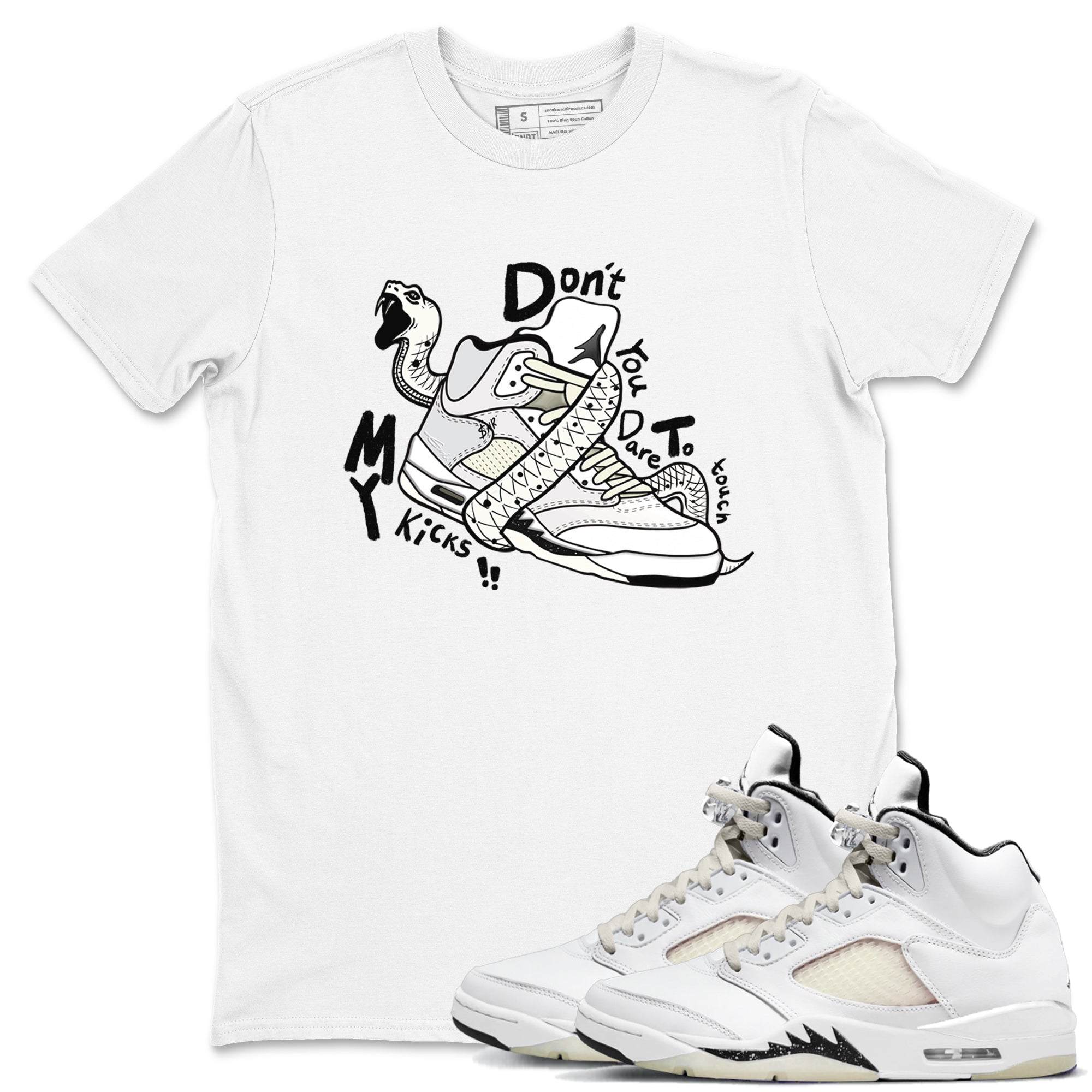 AJ5 Sail shirt to match jordans Don't Touch My Kicks sneaker tees Air Jordan 5 Sail Drip Gear Zone unisex cotton White 1 crew neck shirt
