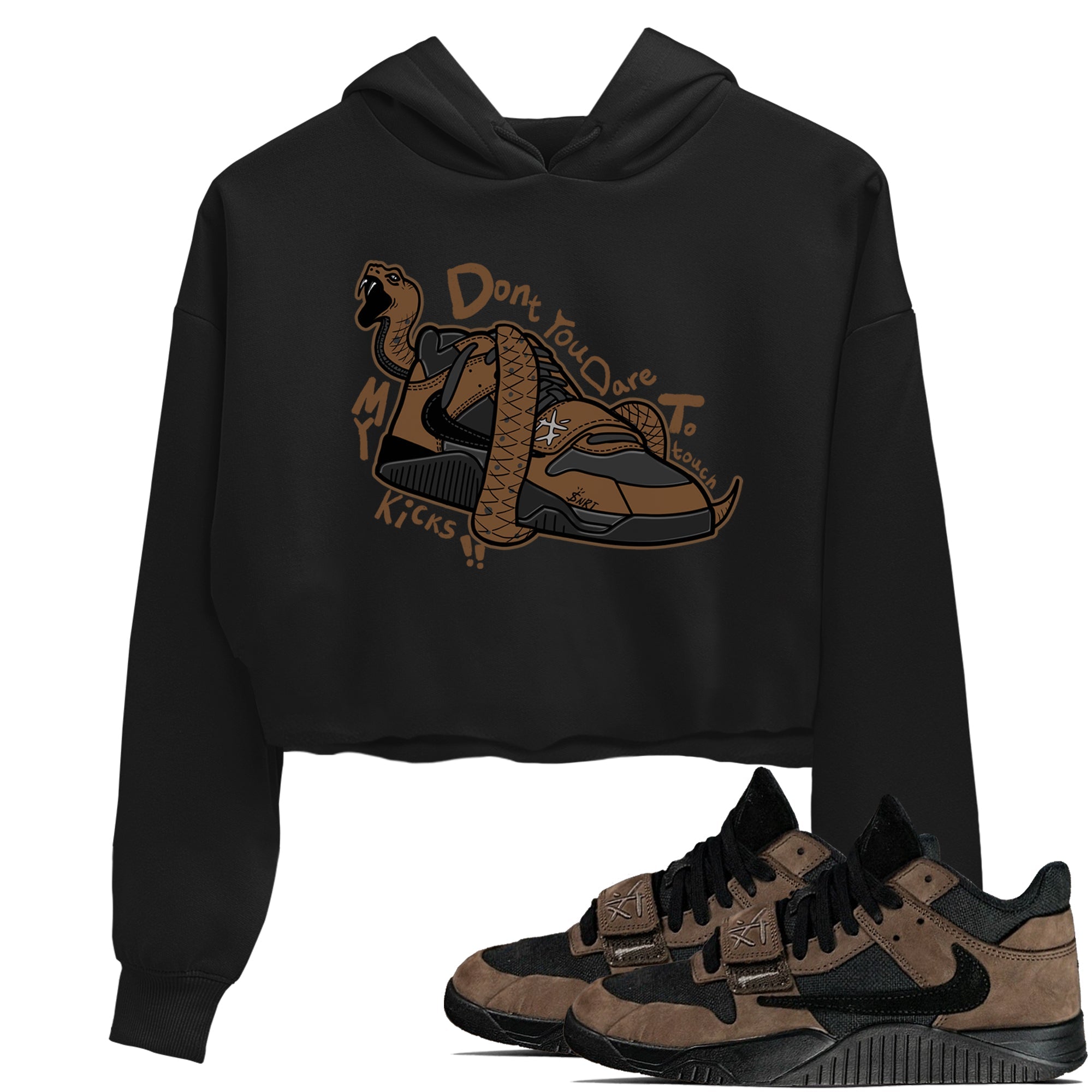Jordan Jumpman Jack TR Travis Scott Dark Mocha shirts to match jordans Don't Touch My Kicks sneaker match tees Jordan Jumpman Jack Travis Scott Dark Mocha match shoes to clothes Drip Gear Zone unisex cotton Black 1 crop tee