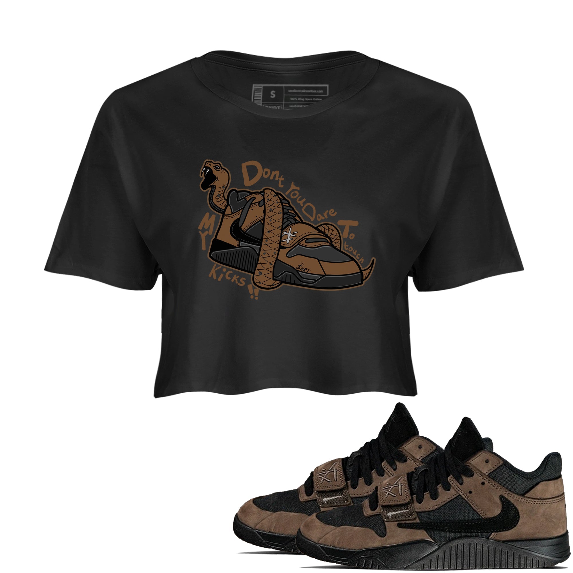 Jordan Jumpman Jack TR Travis Scott Dark Mocha shirts to match jordans Don't Touch My Kicks sneaker match tees Jordan Jumpman Jack Travis Scott Dark Mocha match shoes to clothes Drip Gear Zone unisex cotton Black 1 crop tee