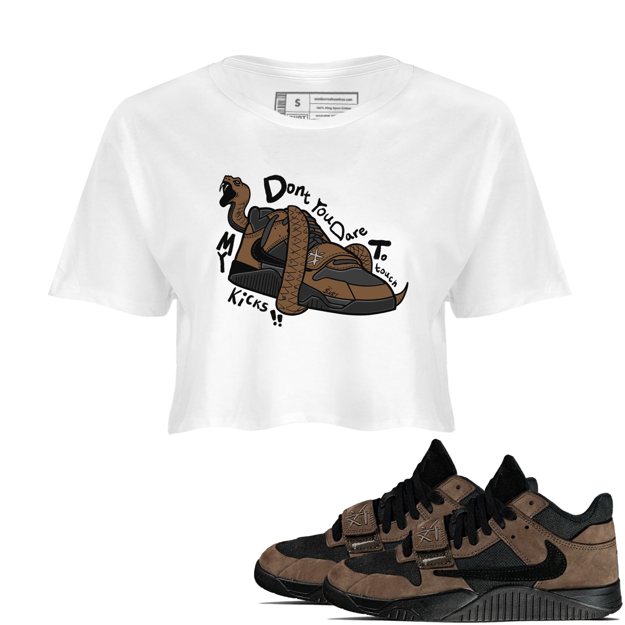 Jordan Jumpman Jack TR Travis Scott Dark Mocha shirts to match jordans Don't Touch My Kicks sneaker match tees Jordan Jumpman Jack Travis Scott Dark Mocha match shoes to clothes Drip Gear Zone unisex cotton White 1 crop tee