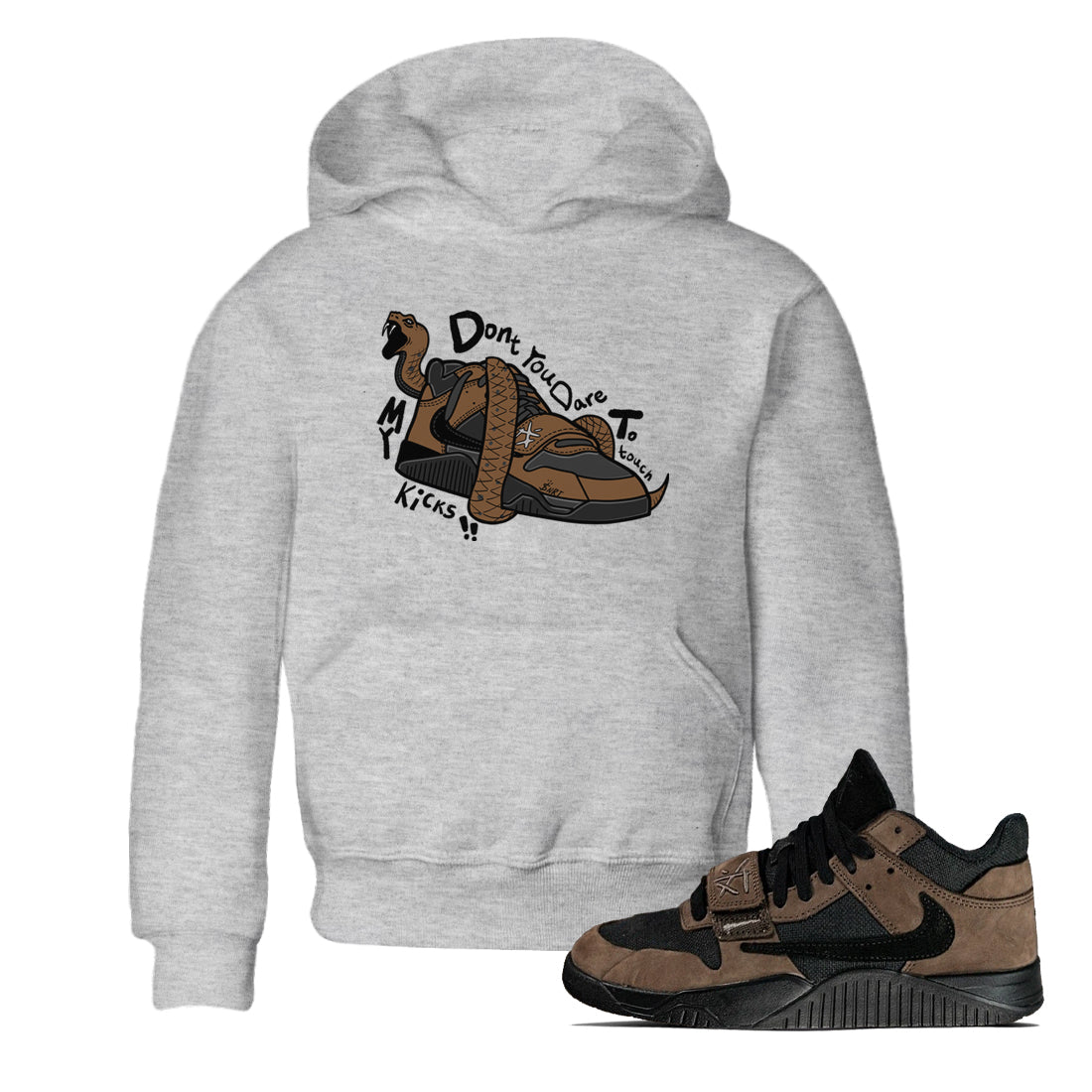 Jordan Jumpman Jack TR Travis Scott Dark Mocha shirts to match jordans Don't Touch My Kicks sneaker match tees Jordan Jumpman Jack Travis Scott Dark Mocha match shoes to clothes Drip Gear Zone Youth Baby Heather Grey 1 tee