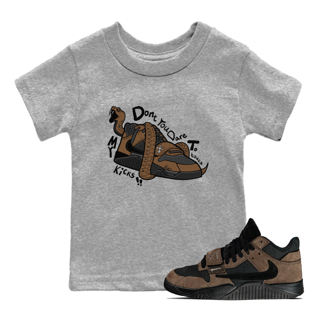 Jordan Jumpman Jack TR Travis Scott Dark Mocha shirts to match jordans Don't Touch My Kicks sneaker match tees Jordan Jumpman Jack Travis Scott Dark Mocha match shoes to clothes Drip Gear Zone Youth Baby Heather Grey 1 tee