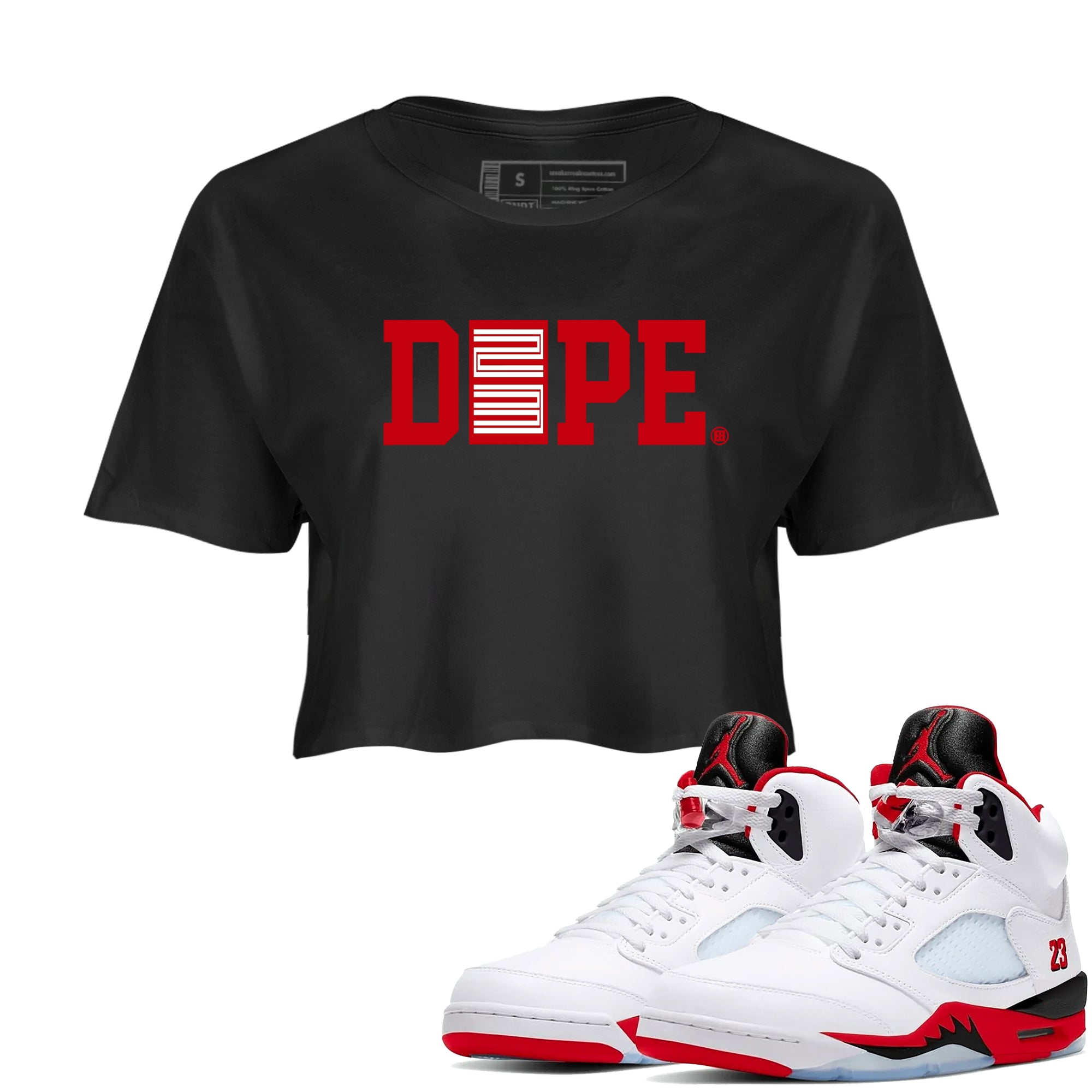 Sneaker match tees  Sneaker Tees To Match Air Jordan 5 Fire Red Shoes  Dope 23 Crop T-Shirt Black 1