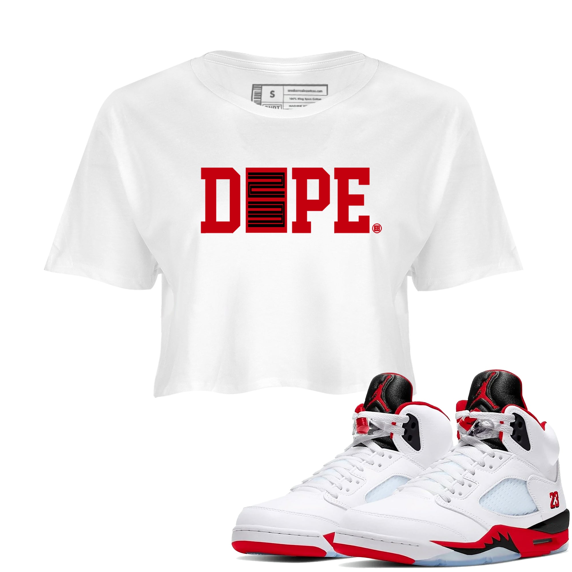 Sneaker match tees  Sneaker Tees To Match Air Jordan 5 Fire Red Shoes  Dope 23 Crop T-Shirt White 1