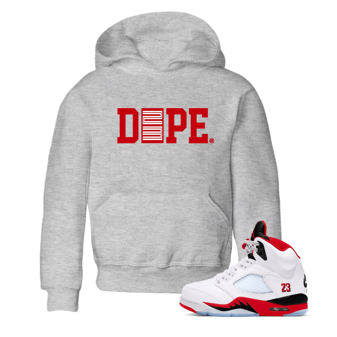 Sneaker match tees  Sneaker Tees To Match Air Jordan 5 Fire Red Shoes  Dope 23 Kids T-Shirt Heather Grey 1