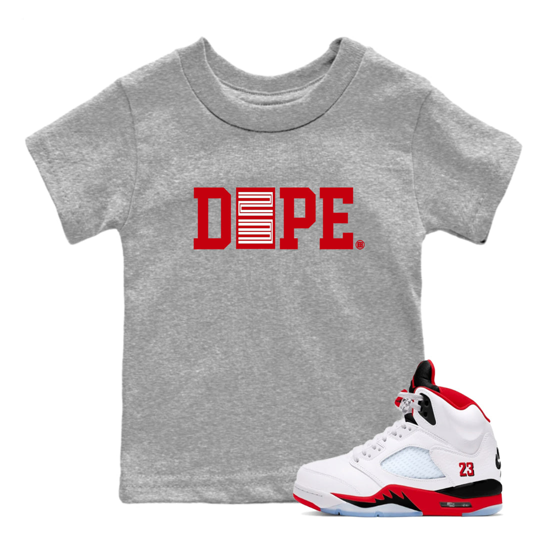 Sneaker match tees  Sneaker Tees To Match Air Jordan 5 Fire Red Shoes  Dope 23 Kids T-Shirt Heather Grey 1
