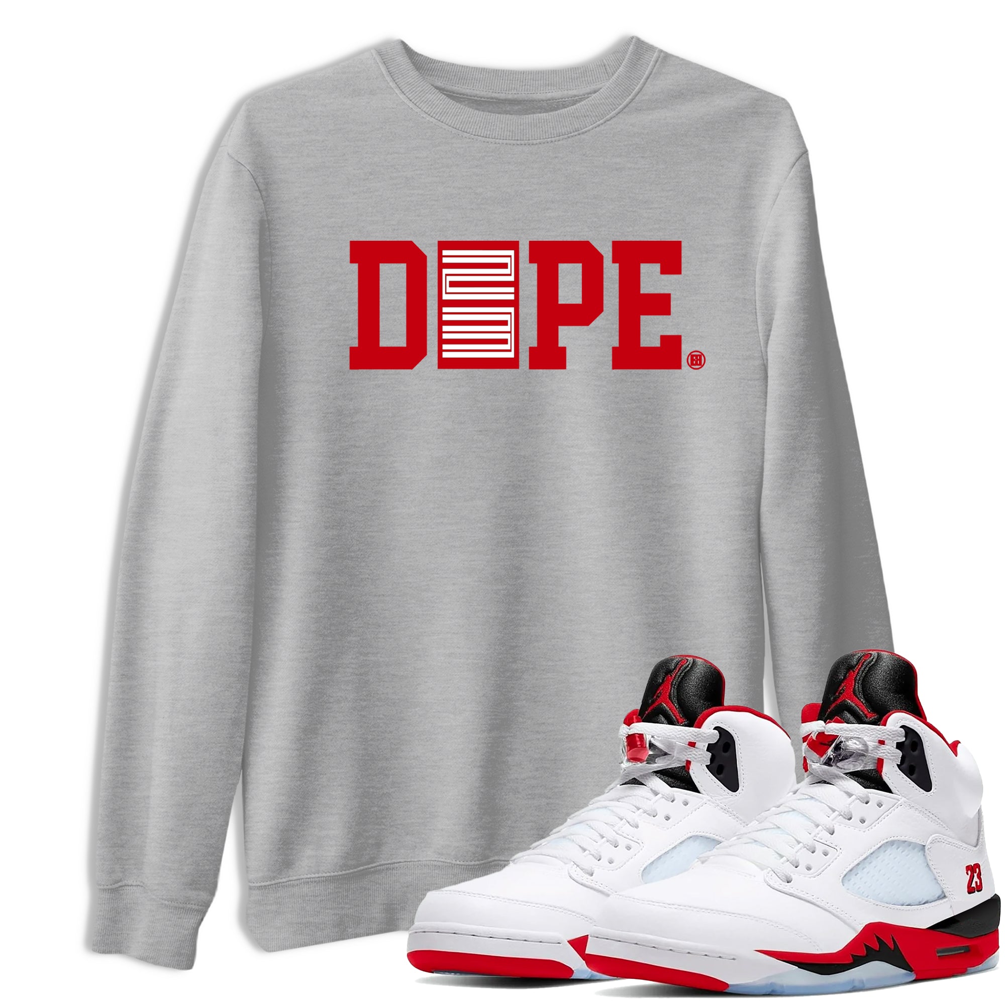 Sneaker match tees  Sneaker Tees To Match Air Jordan 5 Fire Red Shoes  Dope 23 Tee Heather Grey 1