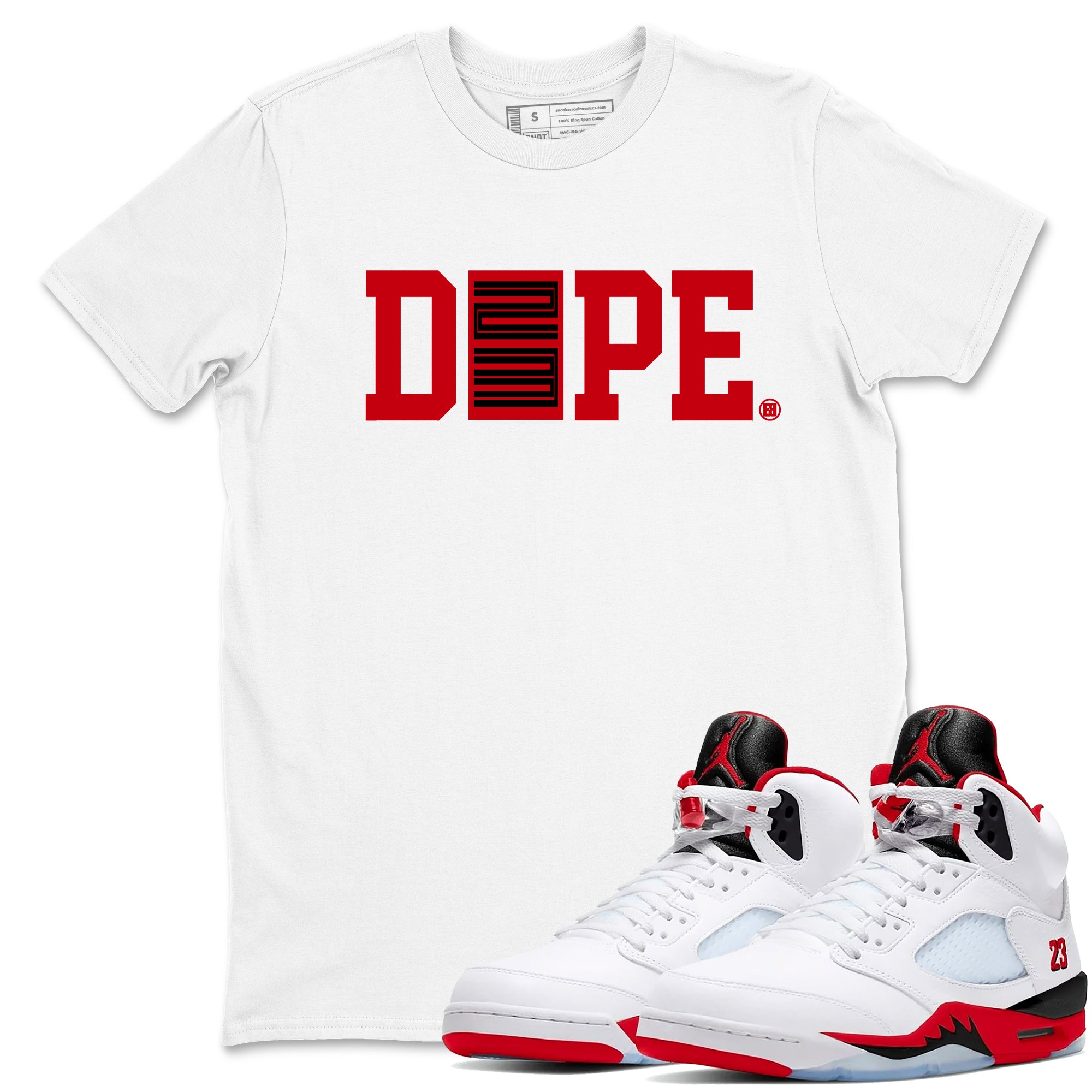 Sneaker match tees  Sneaker Tees To Match Air Jordan 5 Fire Red Shoes  Dope 23 Tee White 1