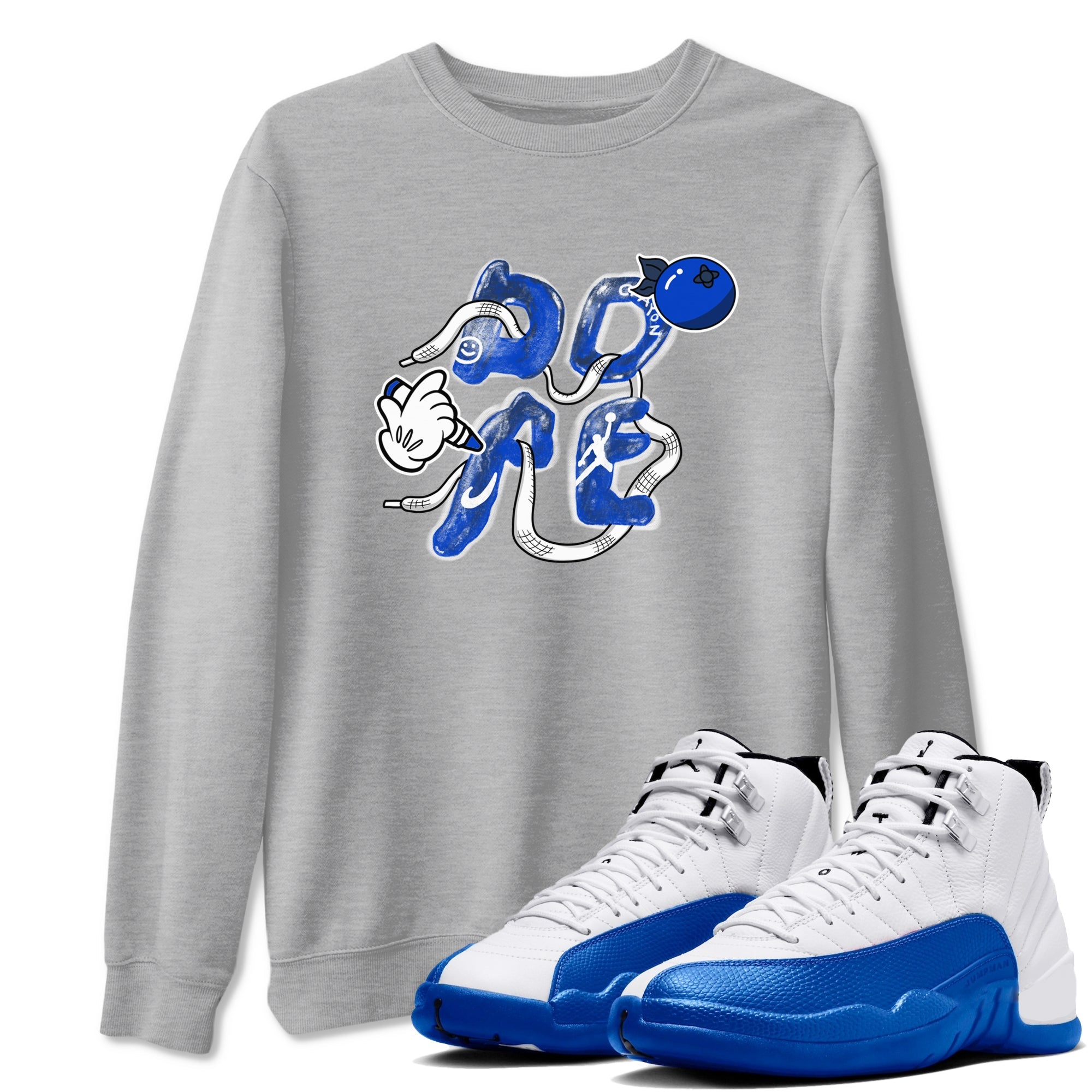 12s Blueberry shirts to match jordans Dope sneaker match tees Air Jordan 12 Blueberry Drip Gear Zone unisex cotton Heather Grey 1 crew neck shirts