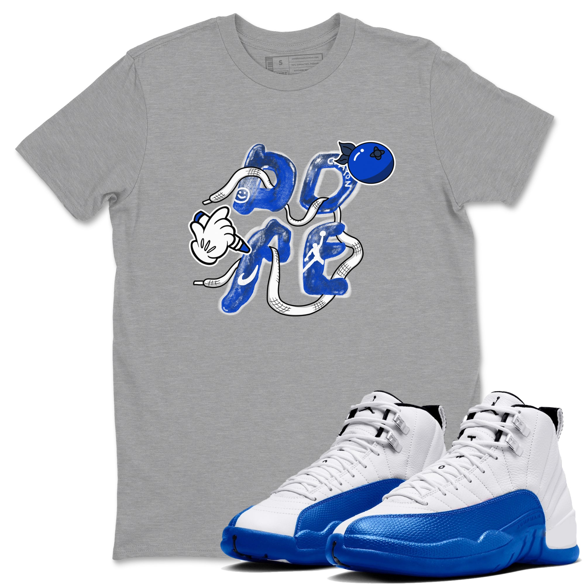 12s Blueberry shirts to match jordans Dope sneaker match tees Air Jordan 12 Blueberry Drip Gear Zone unisex cotton Heather Grey 1 crew neck shirts