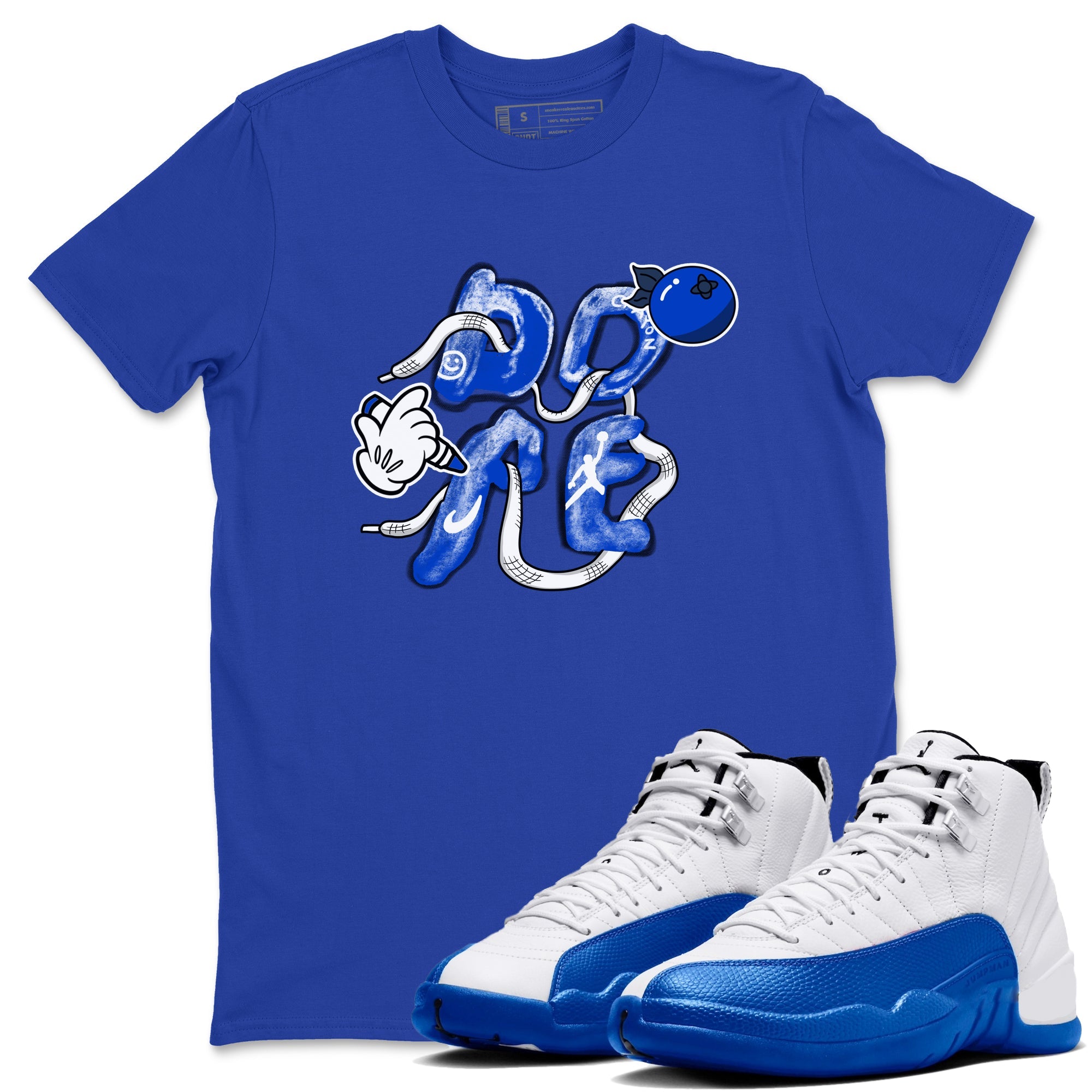 12s Blueberry shirts to match jordans Dope sneaker match tees Air Jordan 12 Blueberry Drip Gear Zone unisex cotton Royal Blue 1 crew neck shirts
