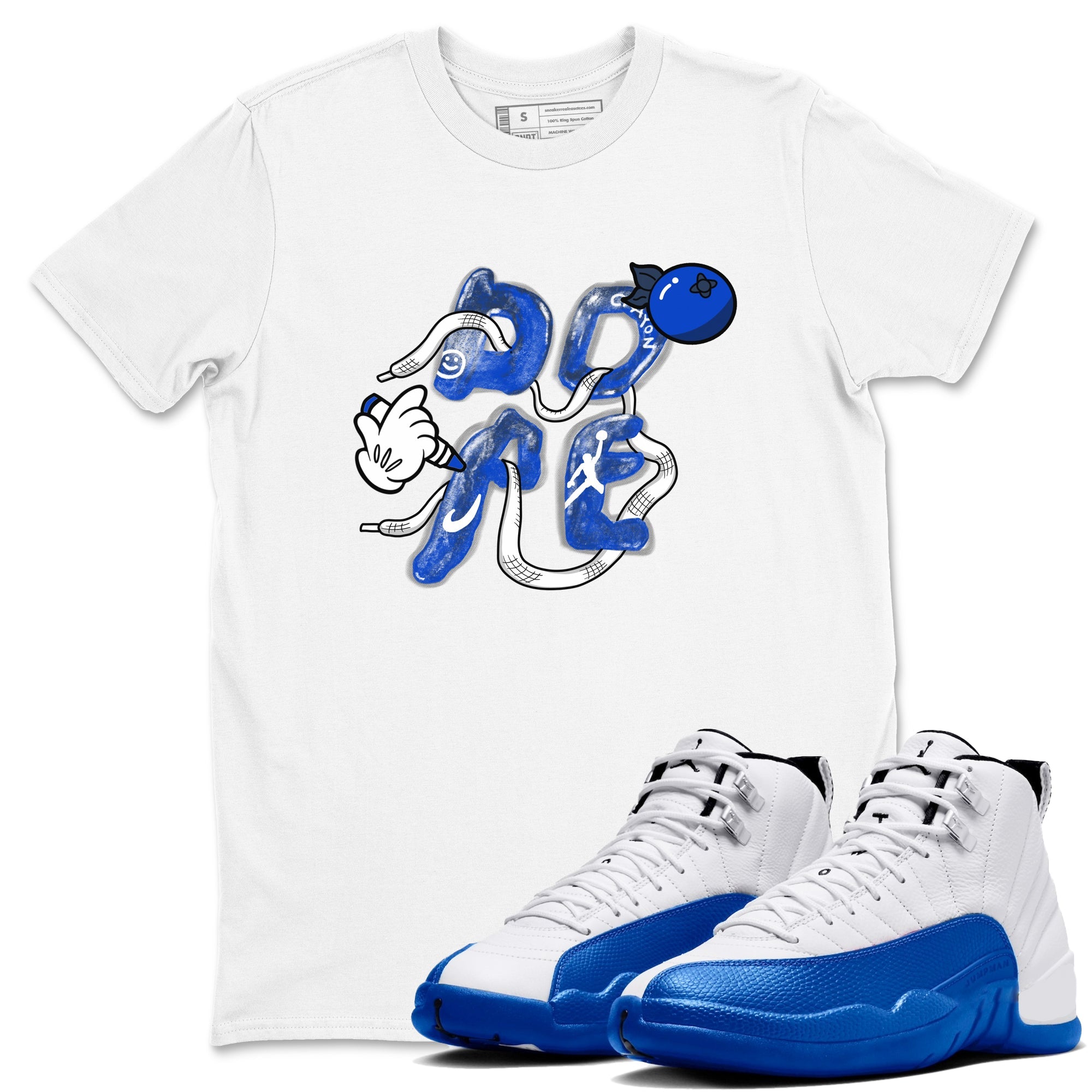 12s Blueberry shirts to match jordans Dope sneaker match tees Air Jordan 12 Blueberry Drip Gear Zone unisex cotton White 1 crew neck shirts
