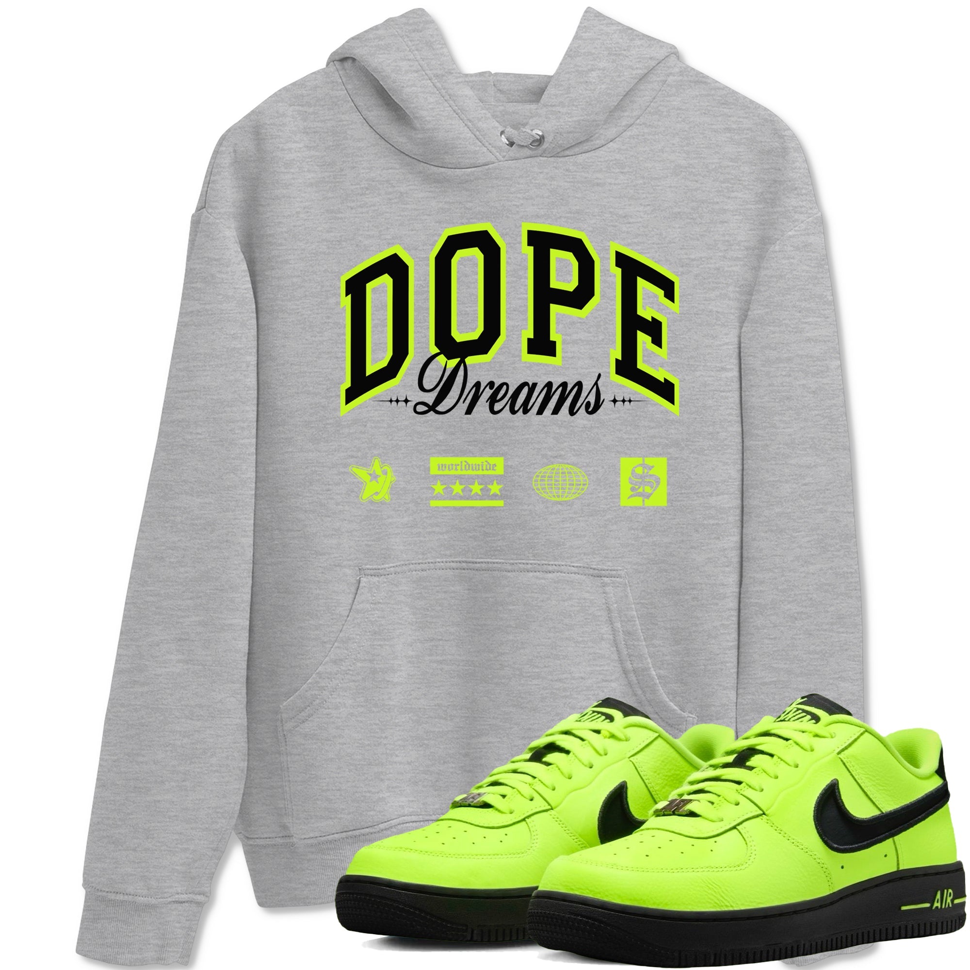 AF1 Volt shirts to match jordans Dope Dreams sneaker match tees Air Force 1 Volt match shoes to clothes Drip Gear Zone unisex cotton Heather Grey 1 shirts