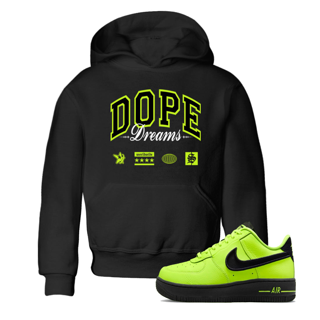 AF1 Volt shirts to match jordans Dope Dreams sneaker match tees Air Force 1 Volt match shoes to clothes Drip Gear Zone Youth Baby Black 1 tee