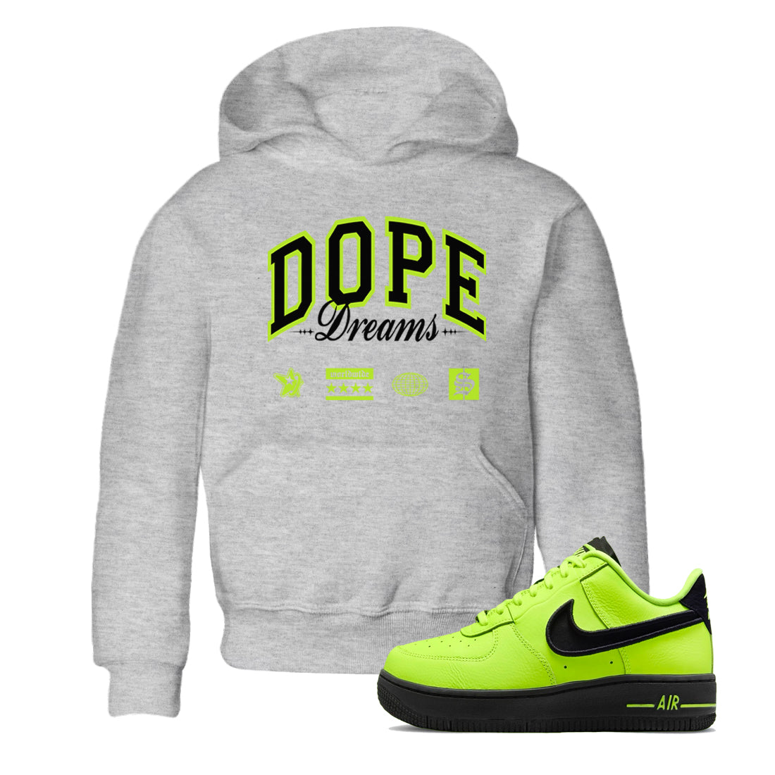 AF1 Volt shirts to match jordans Dope Dreams sneaker match tees Air Force 1 Volt match shoes to clothes Drip Gear Zone Youth Baby Heather Grey 1 tee