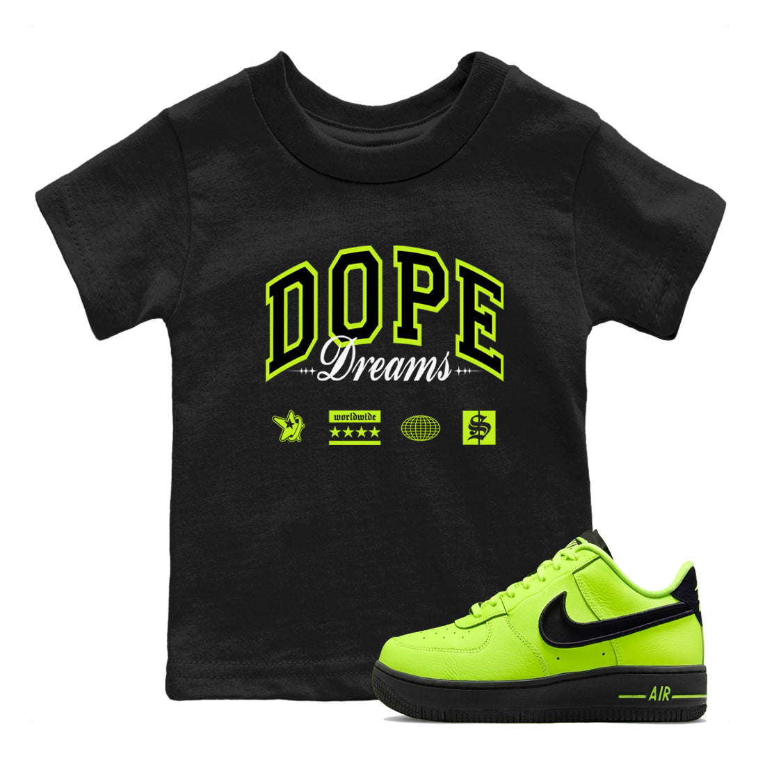 AF1 Volt shirts to match jordans Dope Dreams sneaker match tees Air Force 1 Volt match shoes to clothes Drip Gear Zone Youth Baby Black 1 tee