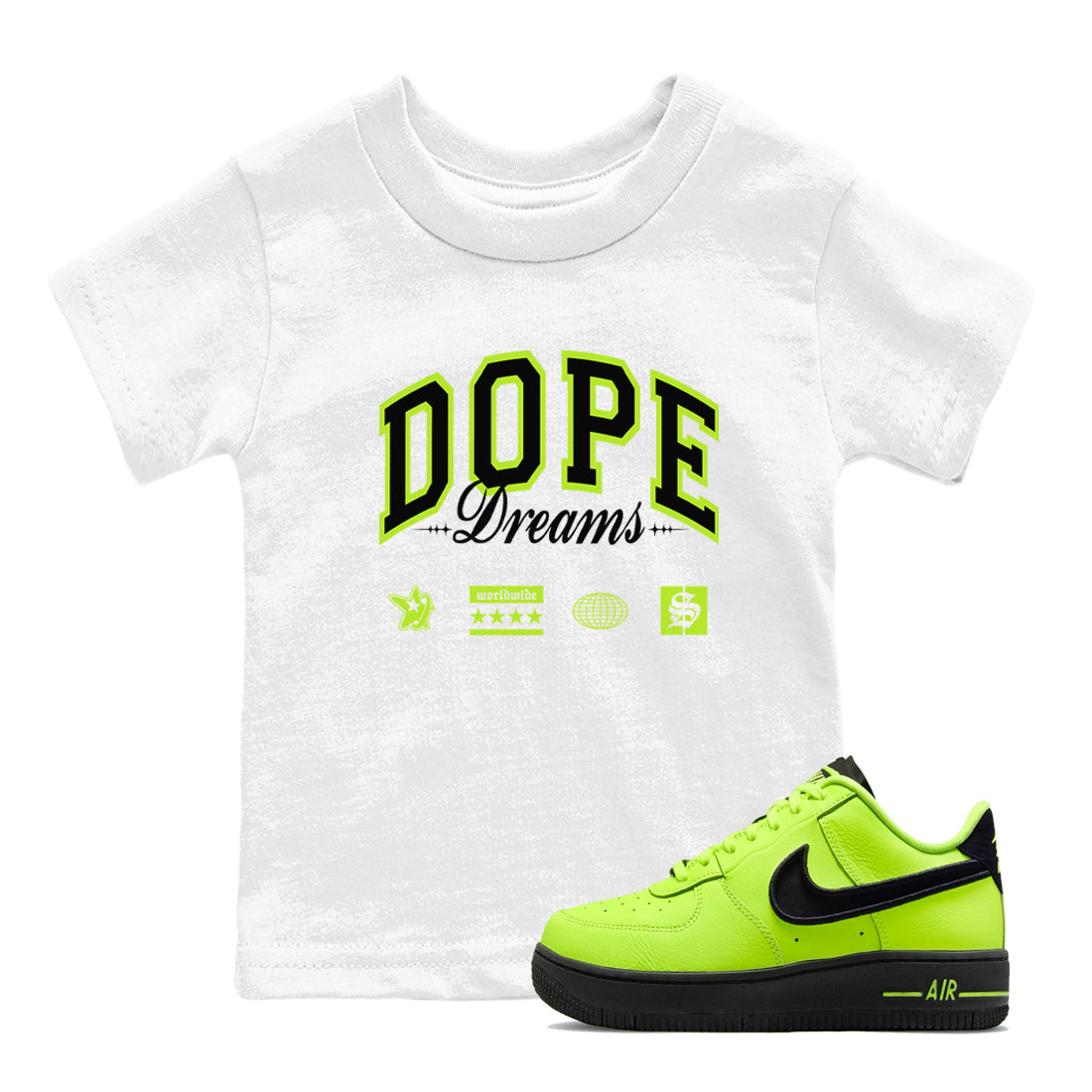 AF1 Volt shirts to match jordans Dope Dreams sneaker match tees Air Force 1 Volt match shoes to clothes Drip Gear Zone Youth Baby White 1 tee