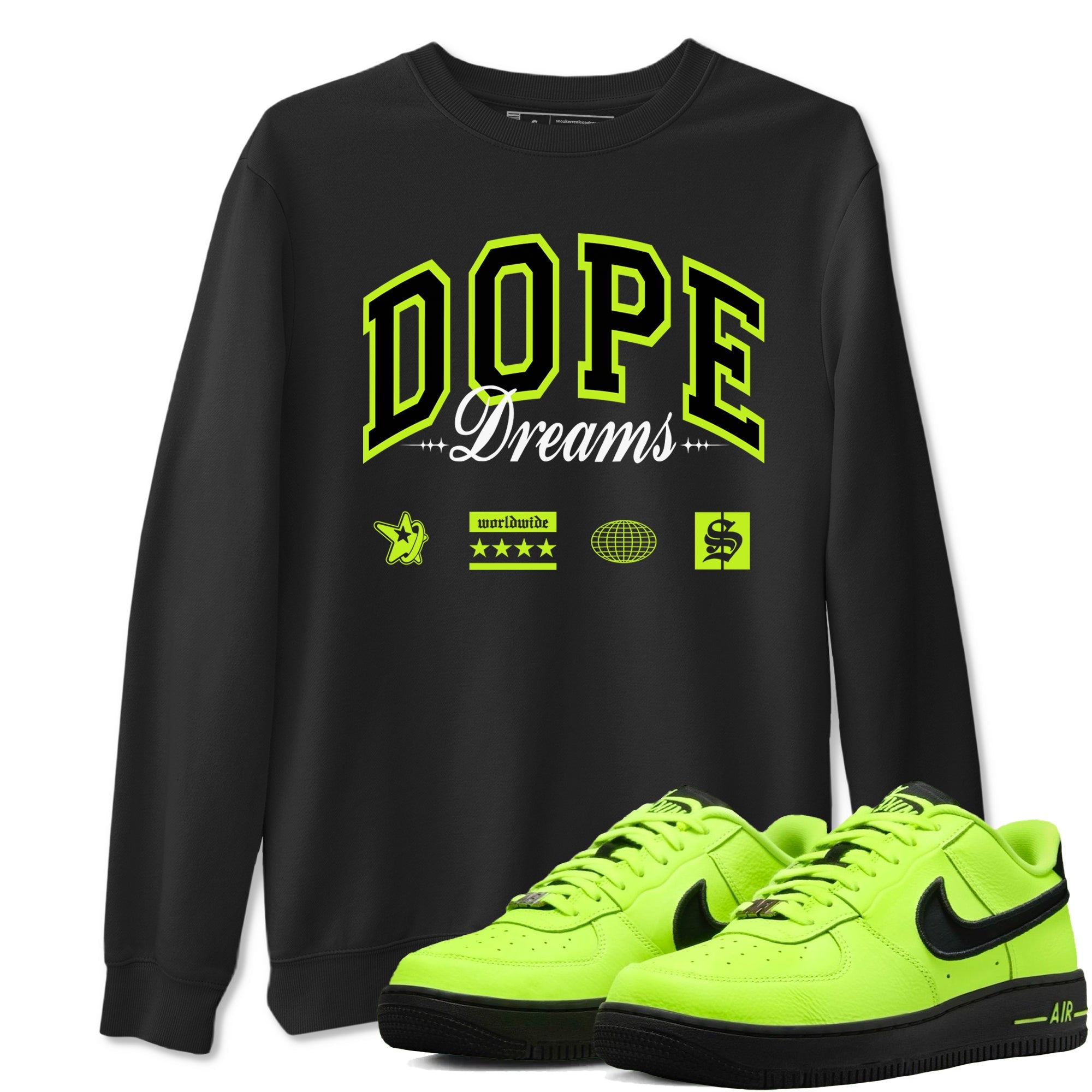AF1 Volt shirts to match jordans Dope Dreams sneaker match tees Air Force 1 Volt match shoes to clothes Drip Gear Zone unisex cotton Black 1 shirts