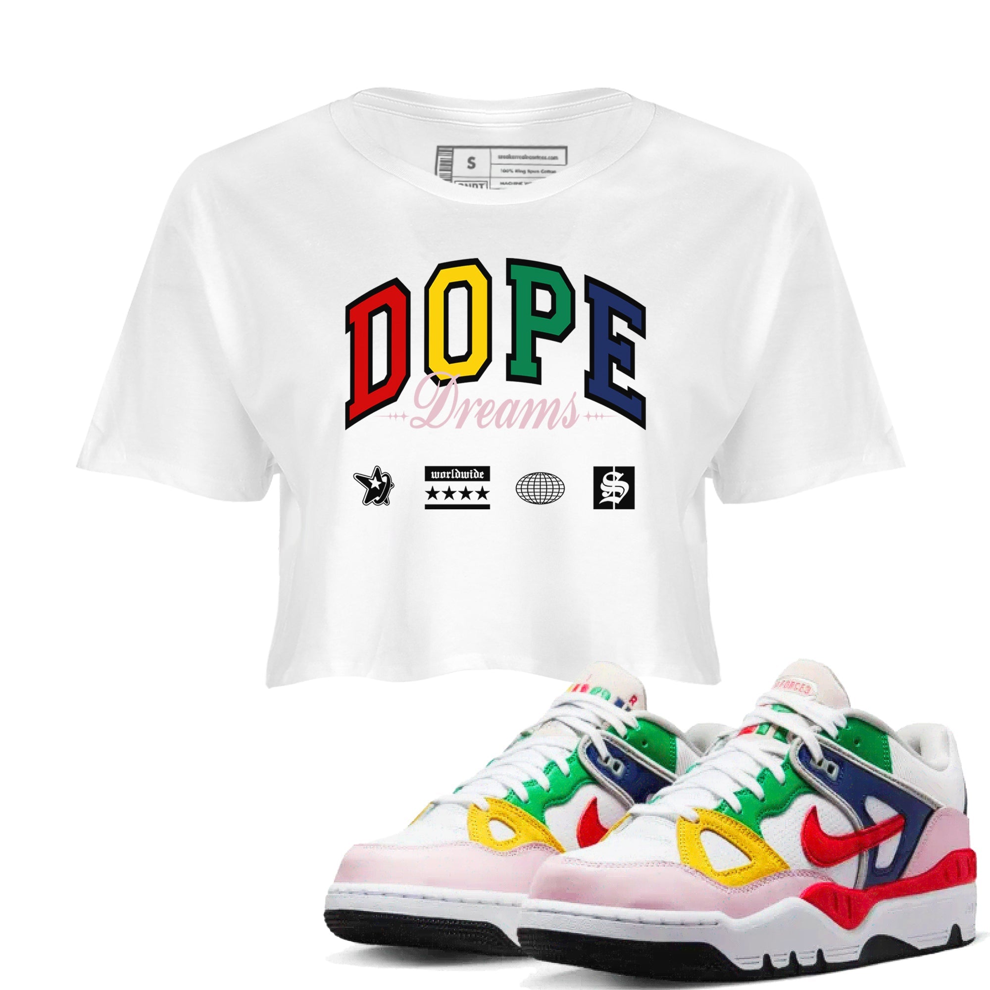 AF 3 Nigo shirtsto match jordans Dope Dreams sneaker match tees Air Force 3 Low x Nigo Blue Void and Tour Yellow match shoes to clothes Drip Gear Zone unisex cotton White 1 crop tee