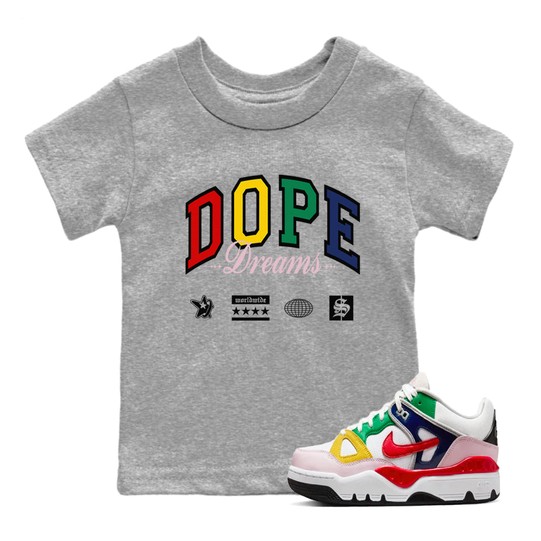 AF 3 Nigo shirtsto match jordans Dope Dreams sneaker match tees Air Force 3 Low x Nigo Blue Void and Tour Yellow match shoes to clothes Drip Gear Zone Youth Baby Heather Grey 1 tee