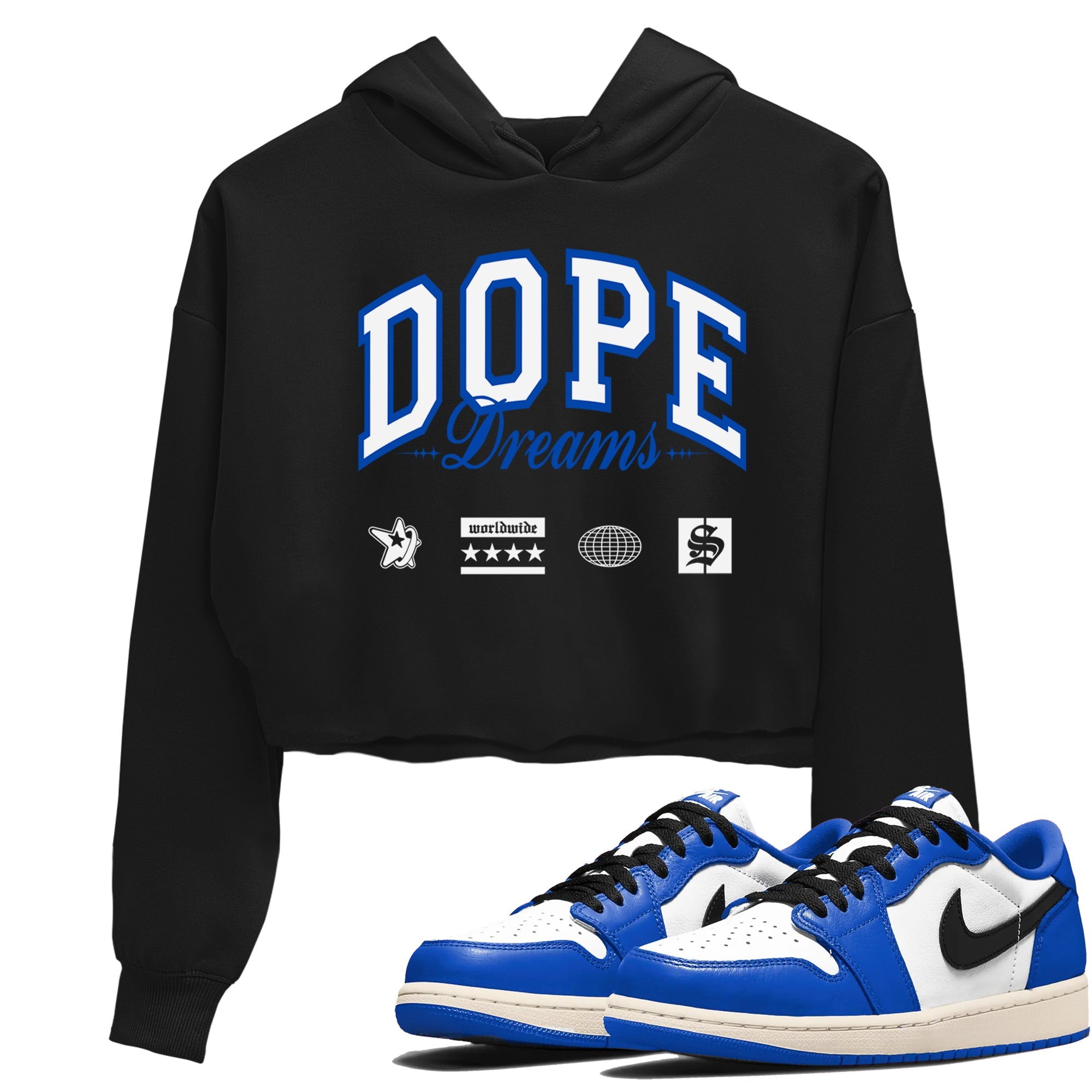 1s Game Royal shirts to match jordans Dope Dreams sneaker match tees Air Jordan 1 Game Royal Drip Gear Zone unisex cotton Black 1 Crop Shirts