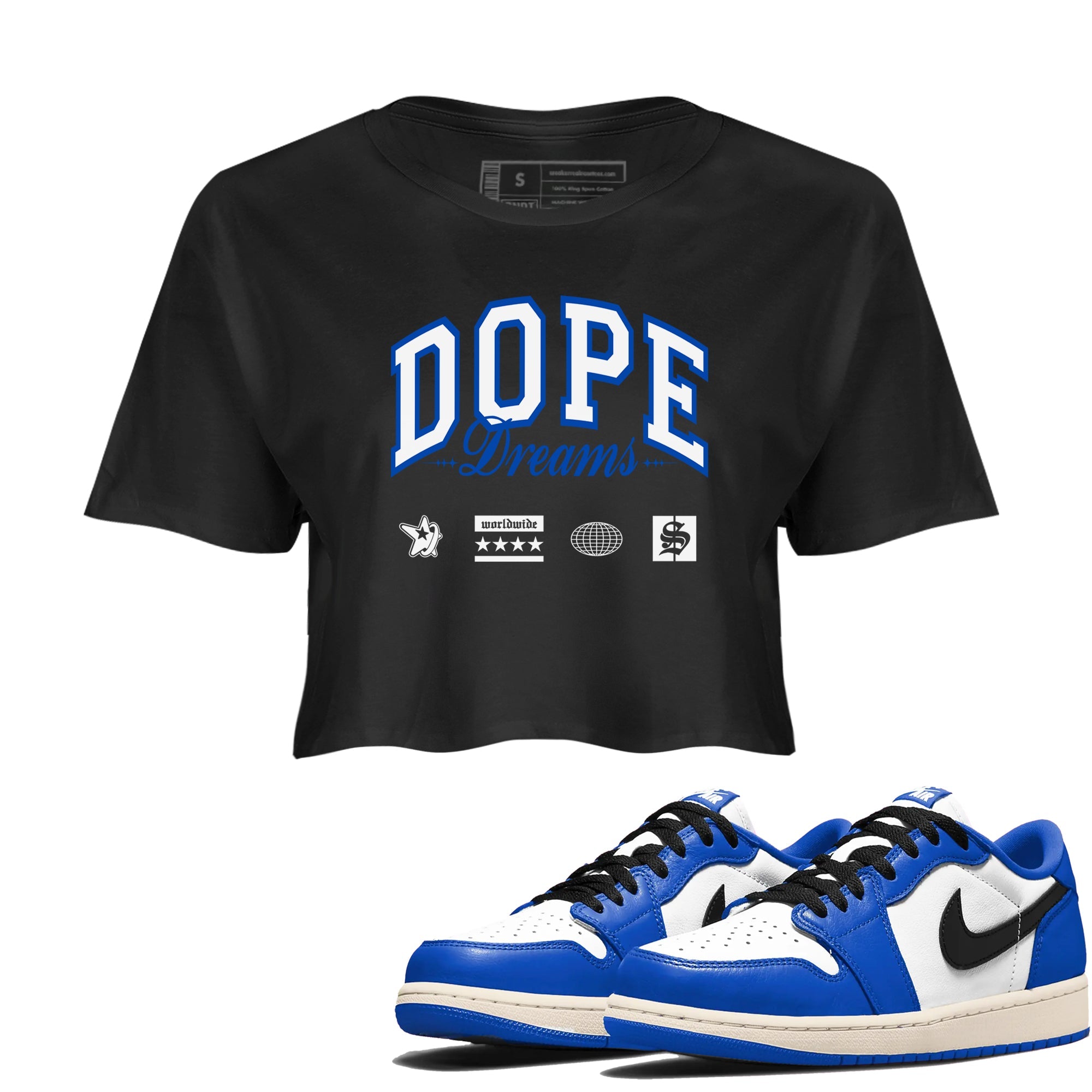 1s Game Royal shirts to match jordans Dope Dreams sneaker match tees Air Jordan 1 Game Royal Drip Gear Zone unisex cotton Black 1 Crop Shirts