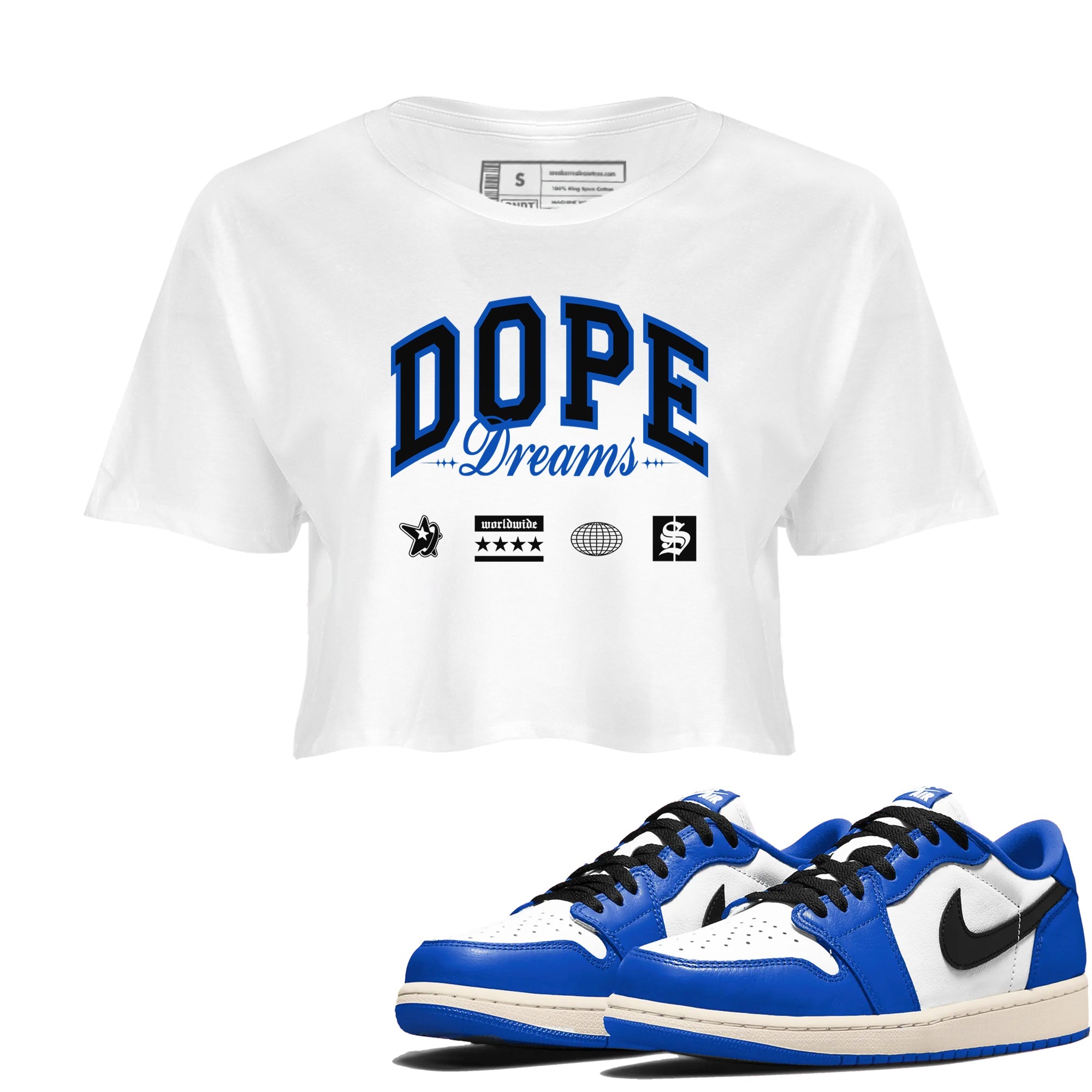 1s Game Royal shirts to match jordans Dope Dreams sneaker match tees Air Jordan 1 Game Royal Drip Gear Zone unisex cotton White 1 Crop Shirts