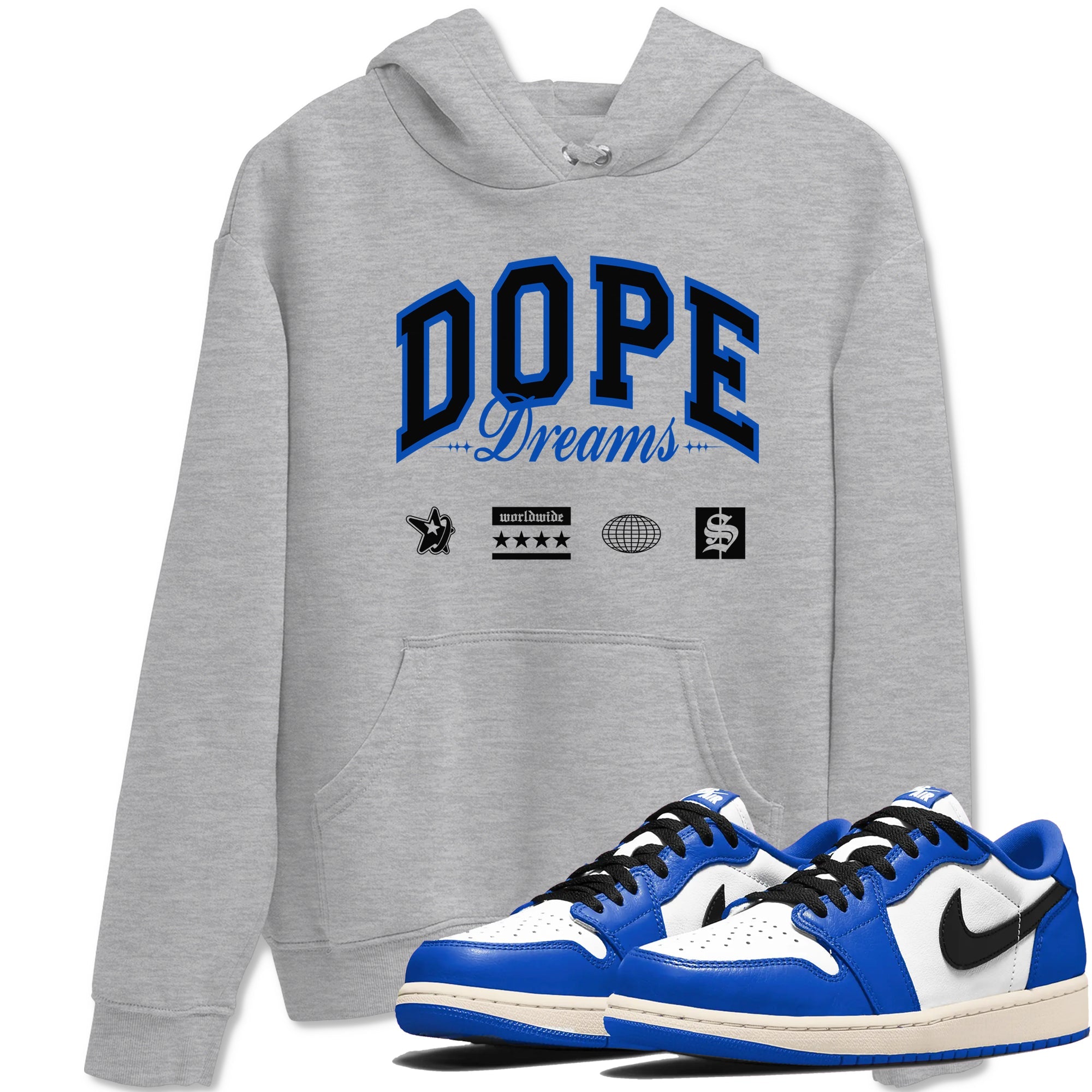 1s Game Royal shirts to match jordans Dope Dreams sneaker match tees Air Jordan 1 Game Royal Drip Gear Zone unisex cotton Heather Grey 1 crew neck shirts
