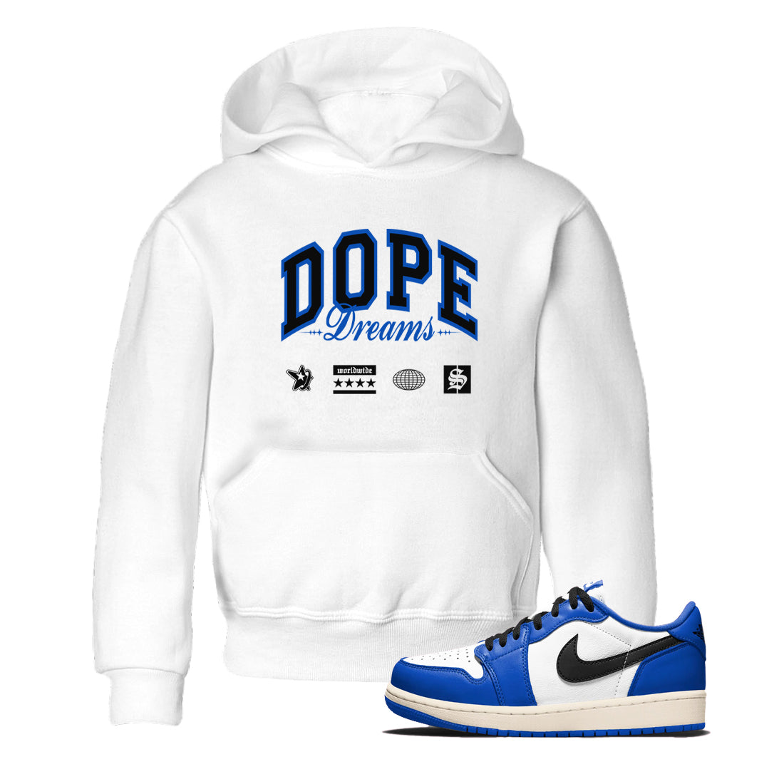 1s Game Royal shirts to match jordans Dope Dreams sneaker match tees Air Jordan 1 Game Royal Drip Gear Zone Youth Baby White 1 crew neck shirts