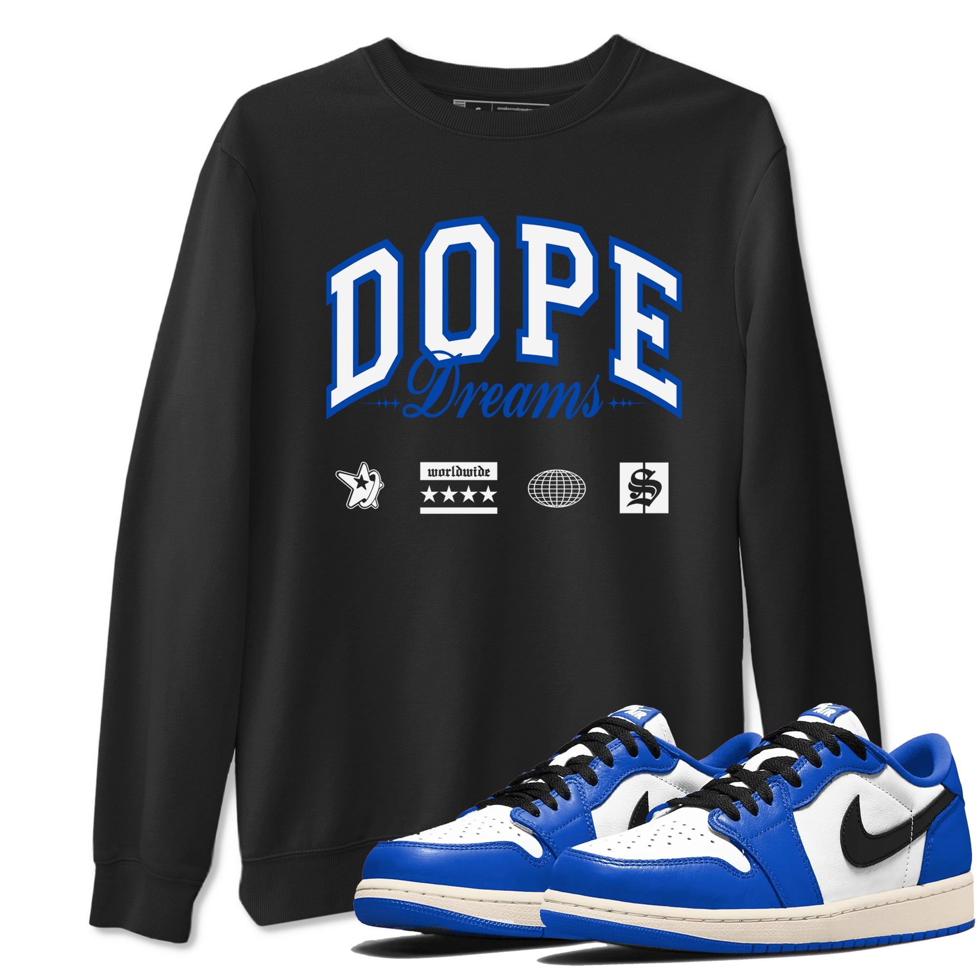 1s Game Royal shirts to match jordans Dope Dreams sneaker match tees Air Jordan 1 Game Royal Drip Gear Zone unisex cotton Black 1 crew neck shirts