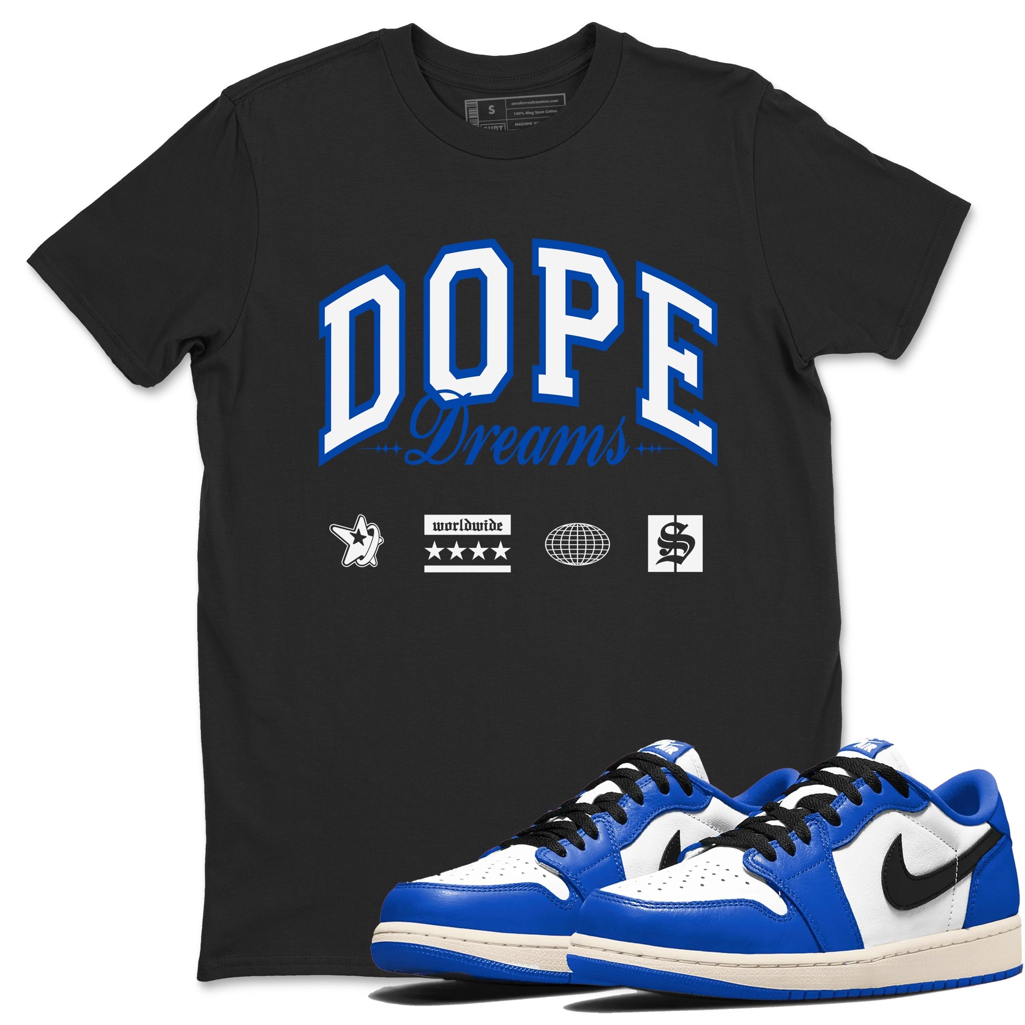 1s Game Royal shirts to match jordans Dope Dreams sneaker match tees Air Jordan 1 Game Royal Drip Gear Zone unisex cotton Black 1 crew neck shirts