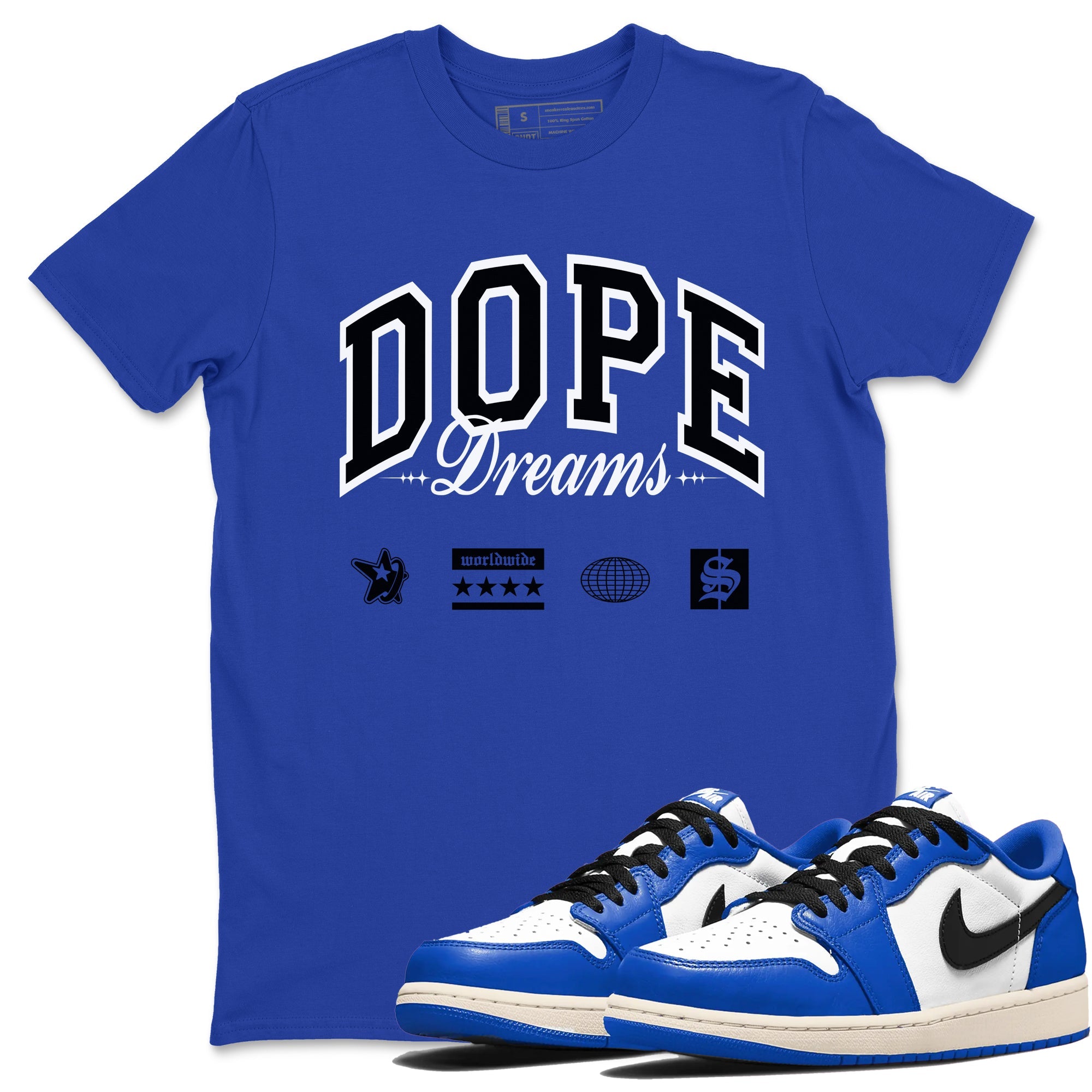 1s Game Royal shirts to match jordans Dope Dreams sneaker match tees Air Jordan 1 Game Royal Drip Gear Zone unisex cotton Royal Blue 1 crew neck shirts