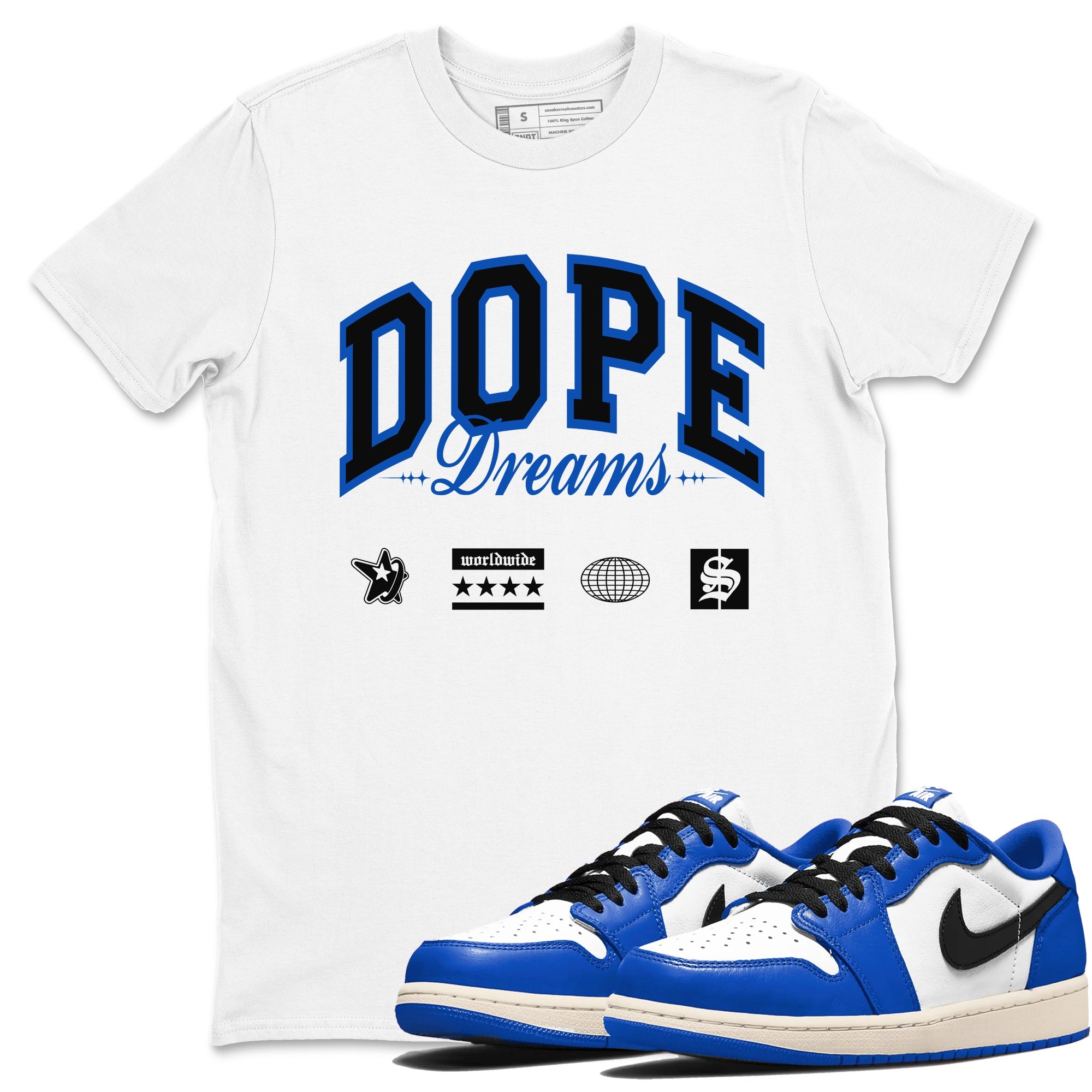 1s Game Royal shirts to match jordans Dope Dreams sneaker match tees Air Jordan 1 Game Royal Drip Gear Zone unisex cotton White 1 crew neck shirts