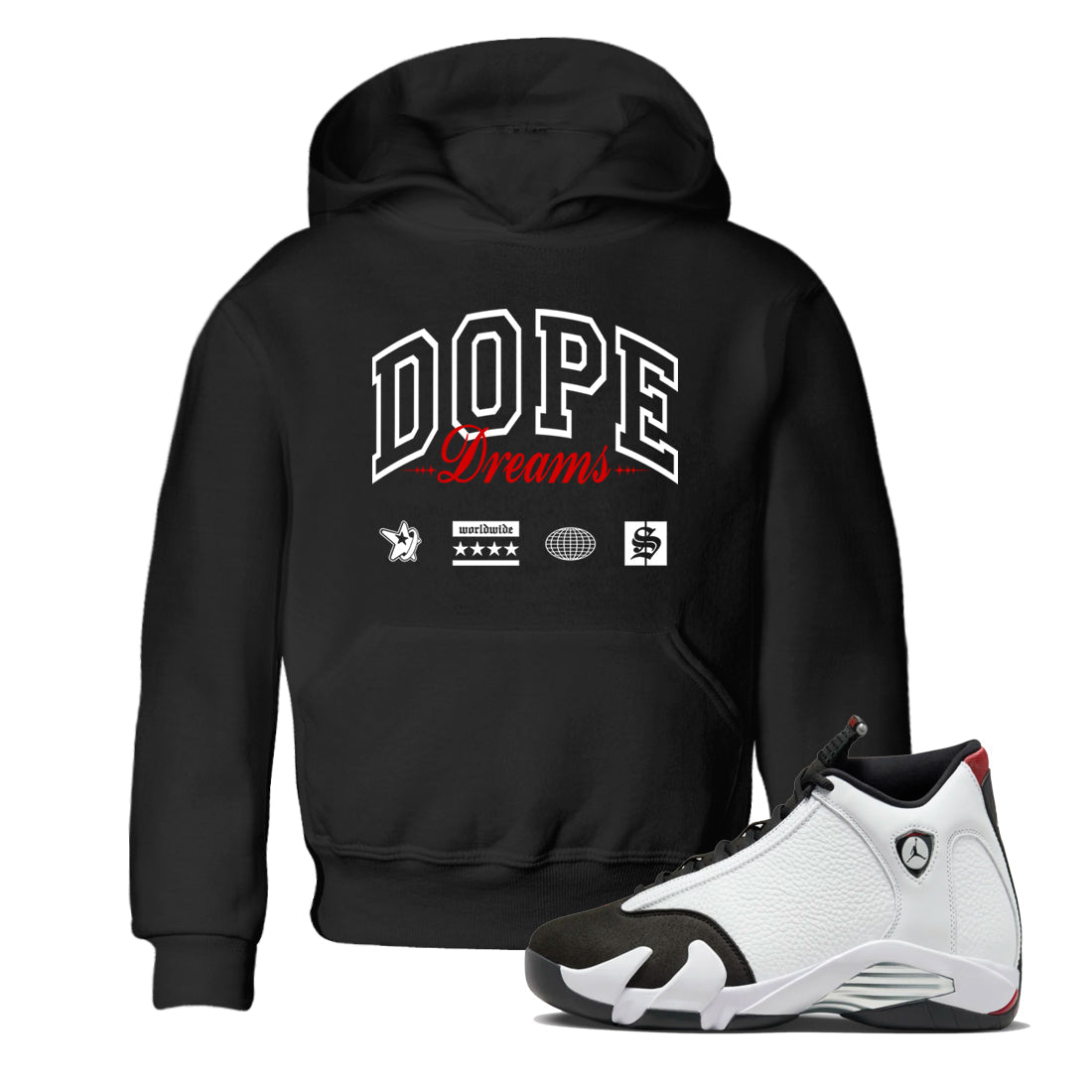 Air Jordan 14 Black Toe t shirts to match sneakers Dope Dreams sneaker match tees 14s Black Toe sneaker match tee Drip Gear Zone Youth Baby Black 1 tee