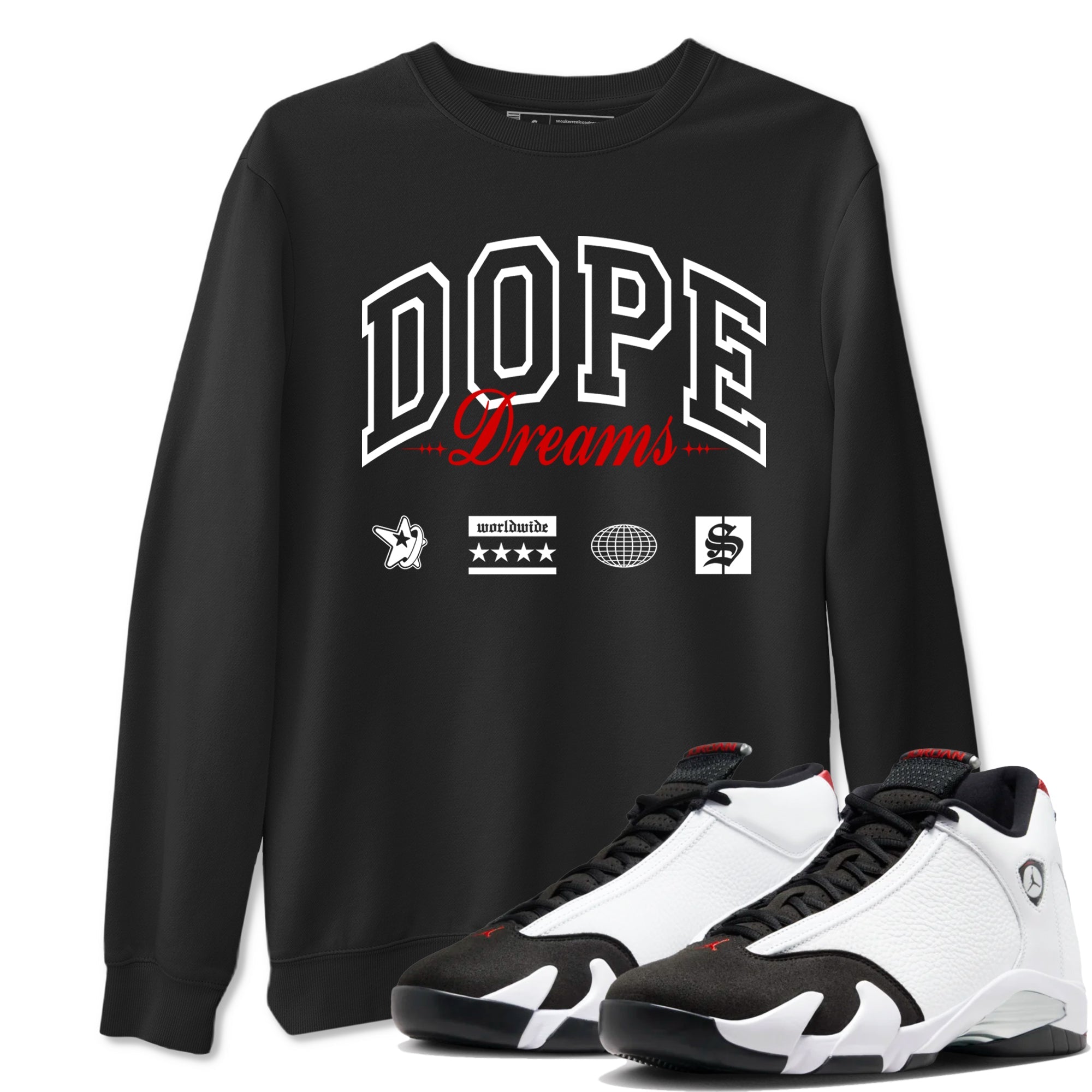 Air Jordan 14 Black Toe t shirts to match sneakers Dope Dreams sneaker match tees 14s Black Toe sneaker match tee Drip Gear Zone unisex cotton Black 1 shirts