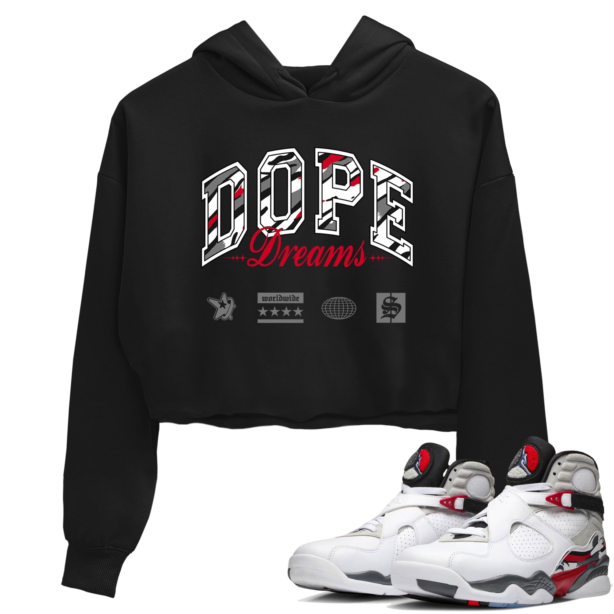 Sneaker Threads  Sneaker Tees To Match Air Jordan 8 Bunny  Dope Dreams Crop Tee Black 1. Perfect for Jordan releases 2025 colorways.