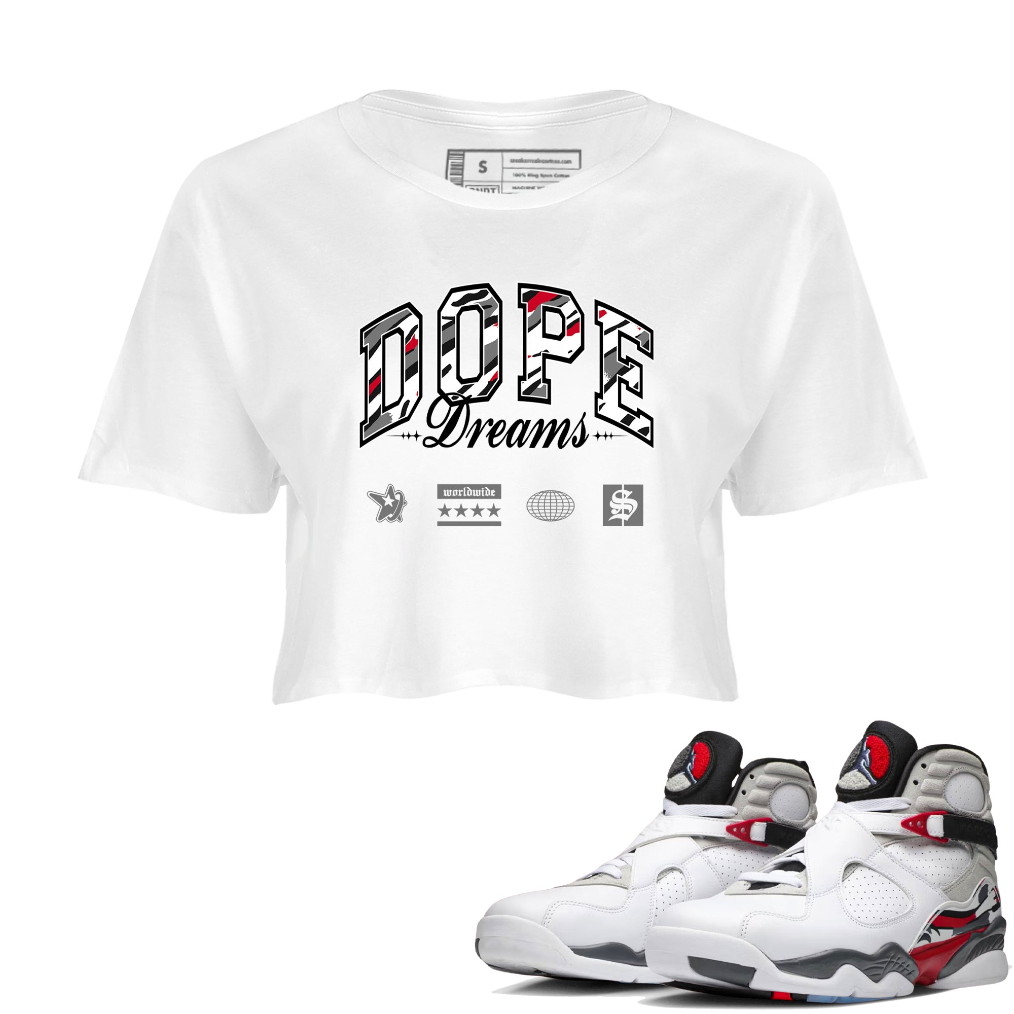 Sneaker Threads  Sneaker Tees To Match Air Jordan 8 Bunny  Dope Dreams Crop Tee White 1. Perfect for Jordan releases 2025 colorways.