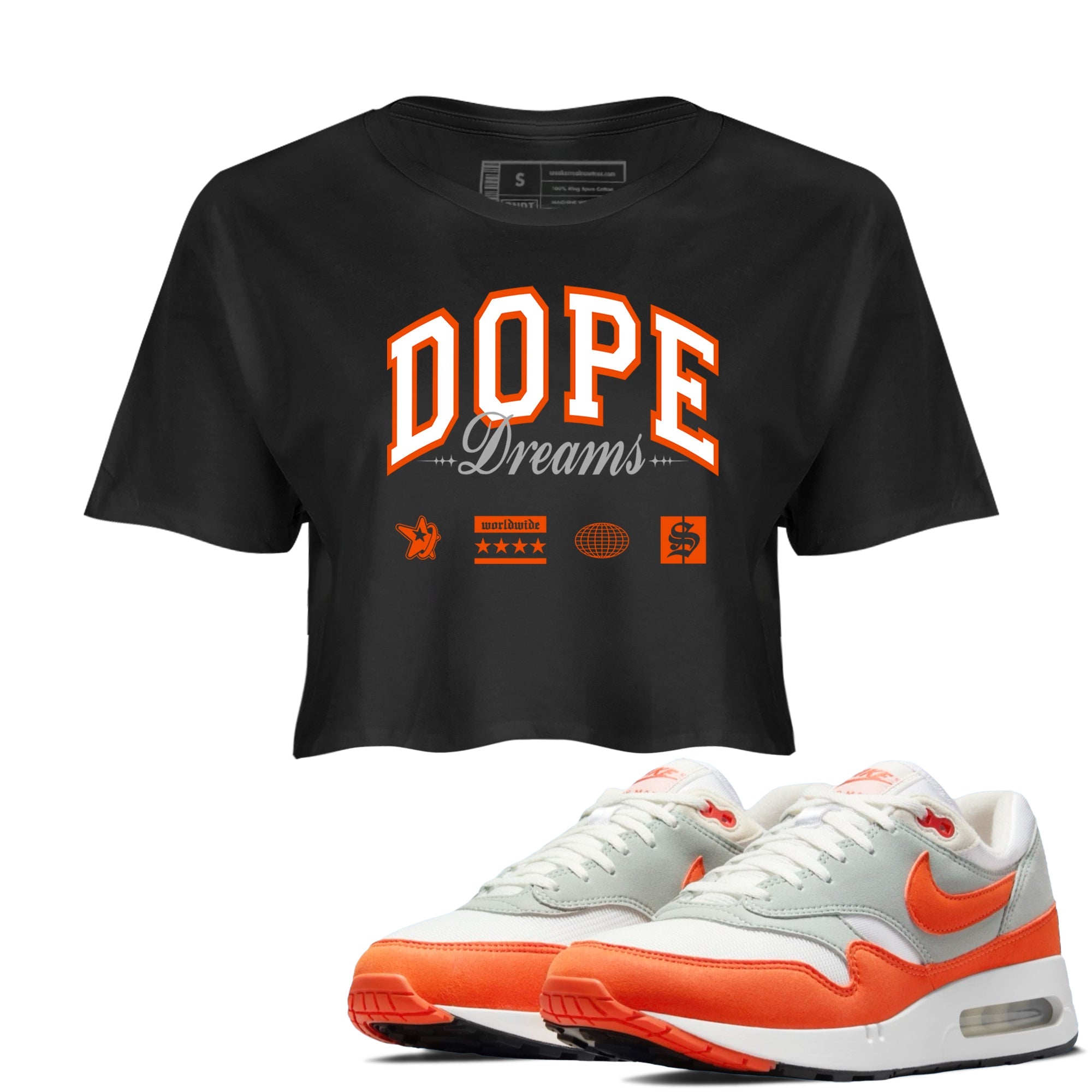 Air Max 1 OG '86 'Summit White and Cosmic Clay shirts to match jordans Dope Dreams sneaker match tees Air Max 1 Cosmic Clay match shoes to clothes Drip Gear Zone unisex cotton Black 1 crop tee