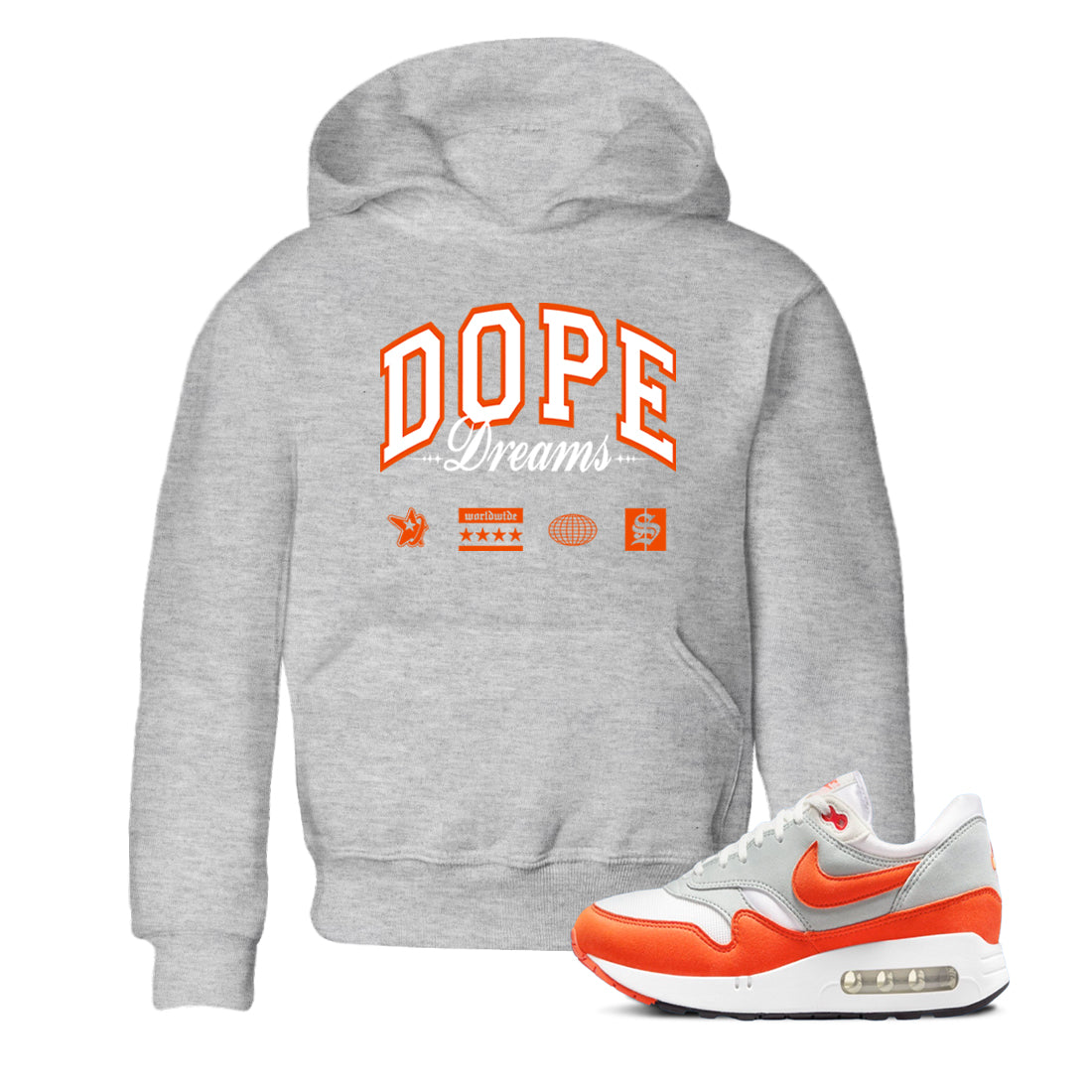 Air Max 1 OG '86 'Summit White and Cosmic Clay shirts to match jordans Dope Dreams sneaker match tees Air Max 1 Cosmic Clay match shoes to clothes Drip Gear Zone Youth Baby Heather Grey 1 tee